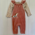 Girl age 3-6 months Marks and Spencer Pink Applique Horse Dungaree Set (37 08)