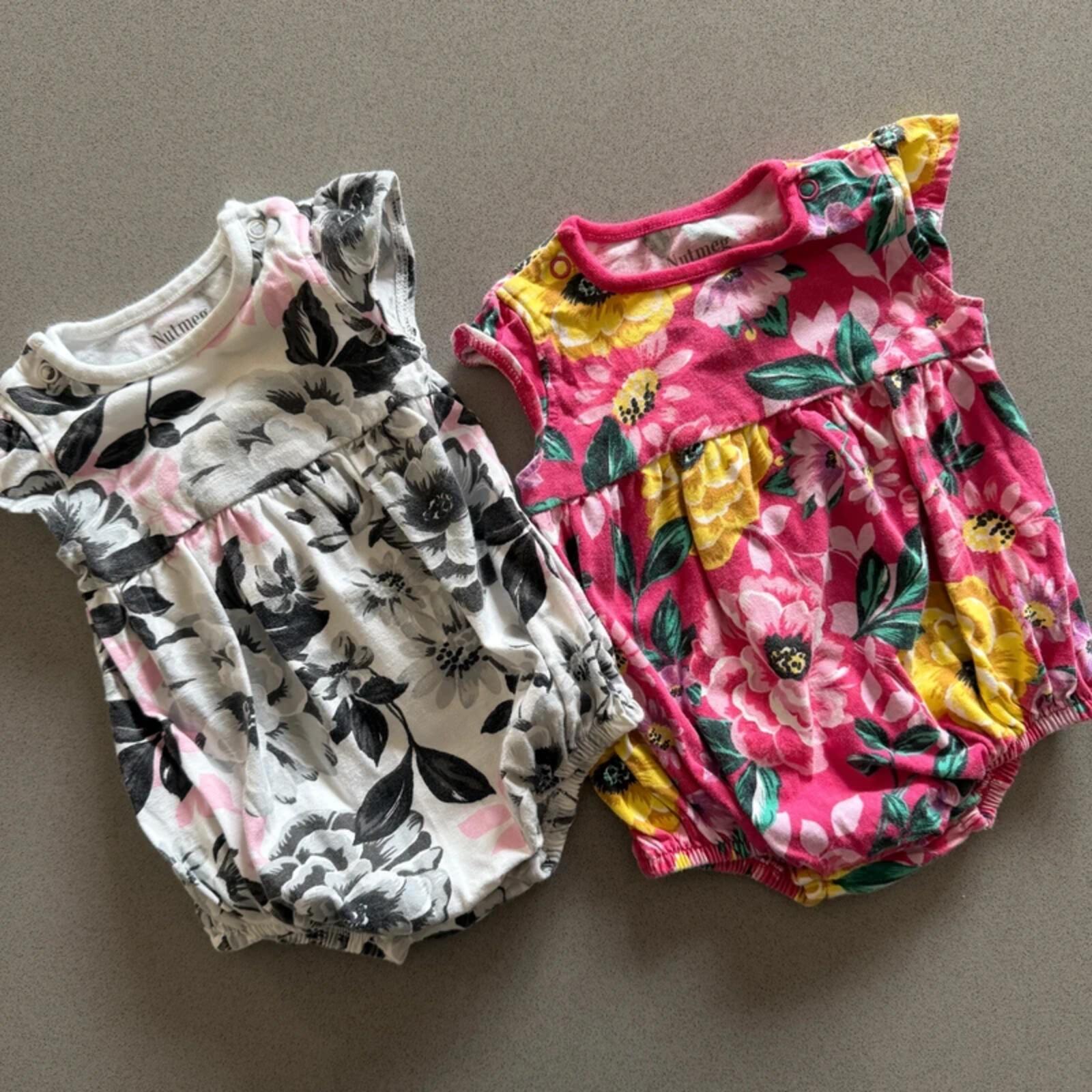 Baby Girl 3-6 months Nutmeg Set 2 Summer Rompers with Sun Hat (23 05)