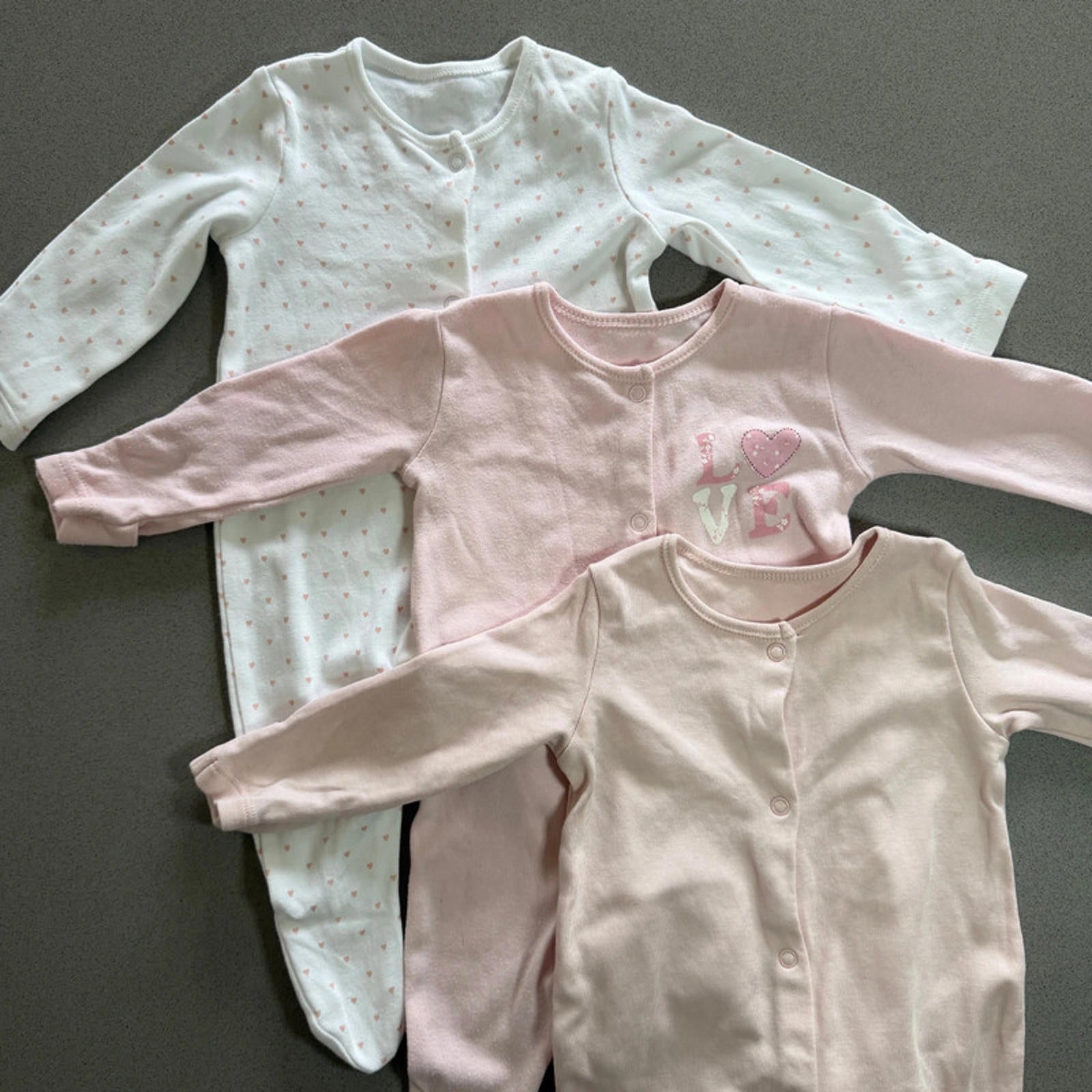 Baby Girl 0-3 months George 3 pink White Sleepsuits Babygrows (56a)