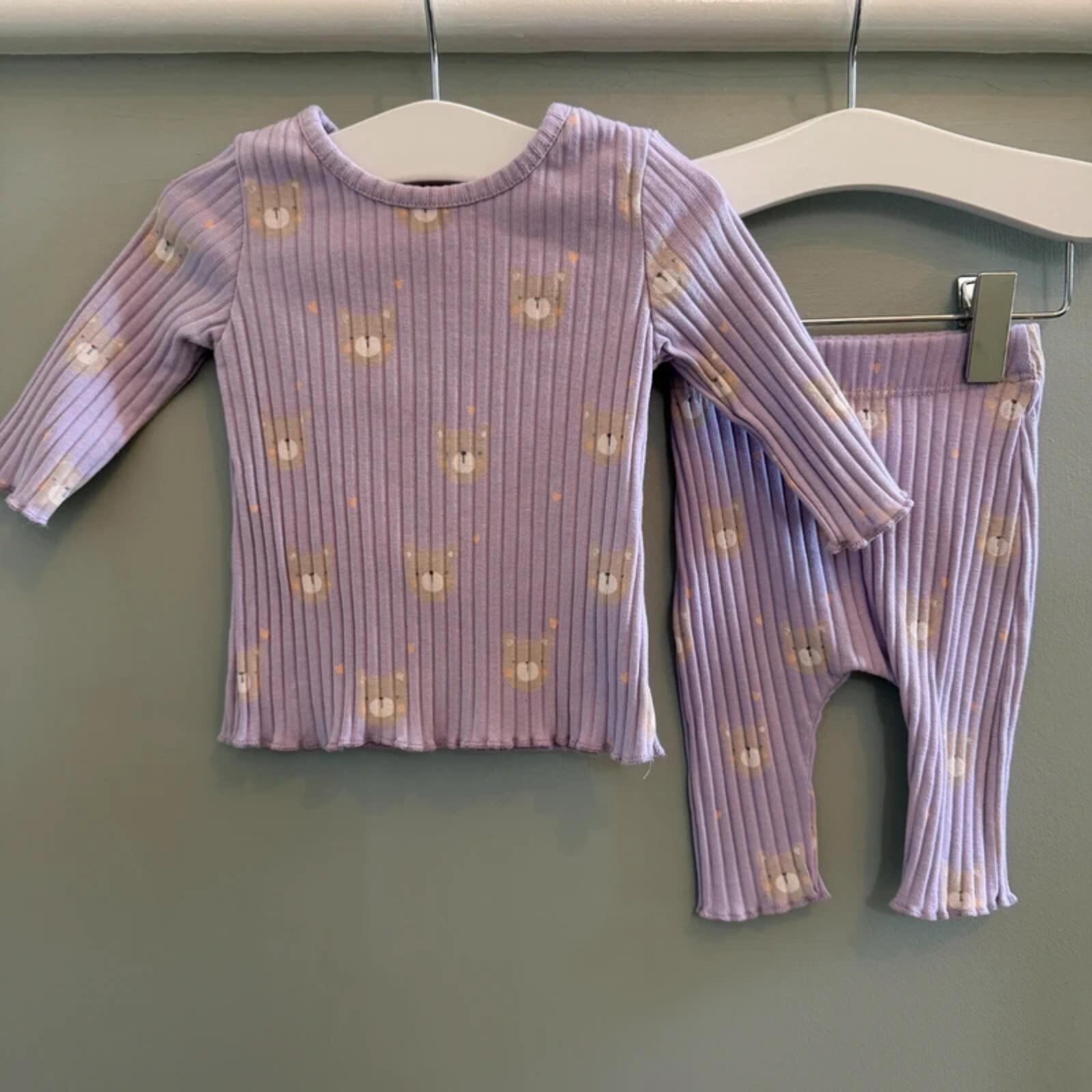 Baby Girl First Size 3.4 kg George 2 Piece Lilac Ribbed Bear Outfit (37 01)