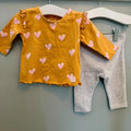Baby Girl 0-3 months Marks and Spencer Mustard Heart Top & Grey Leggings (28 02)