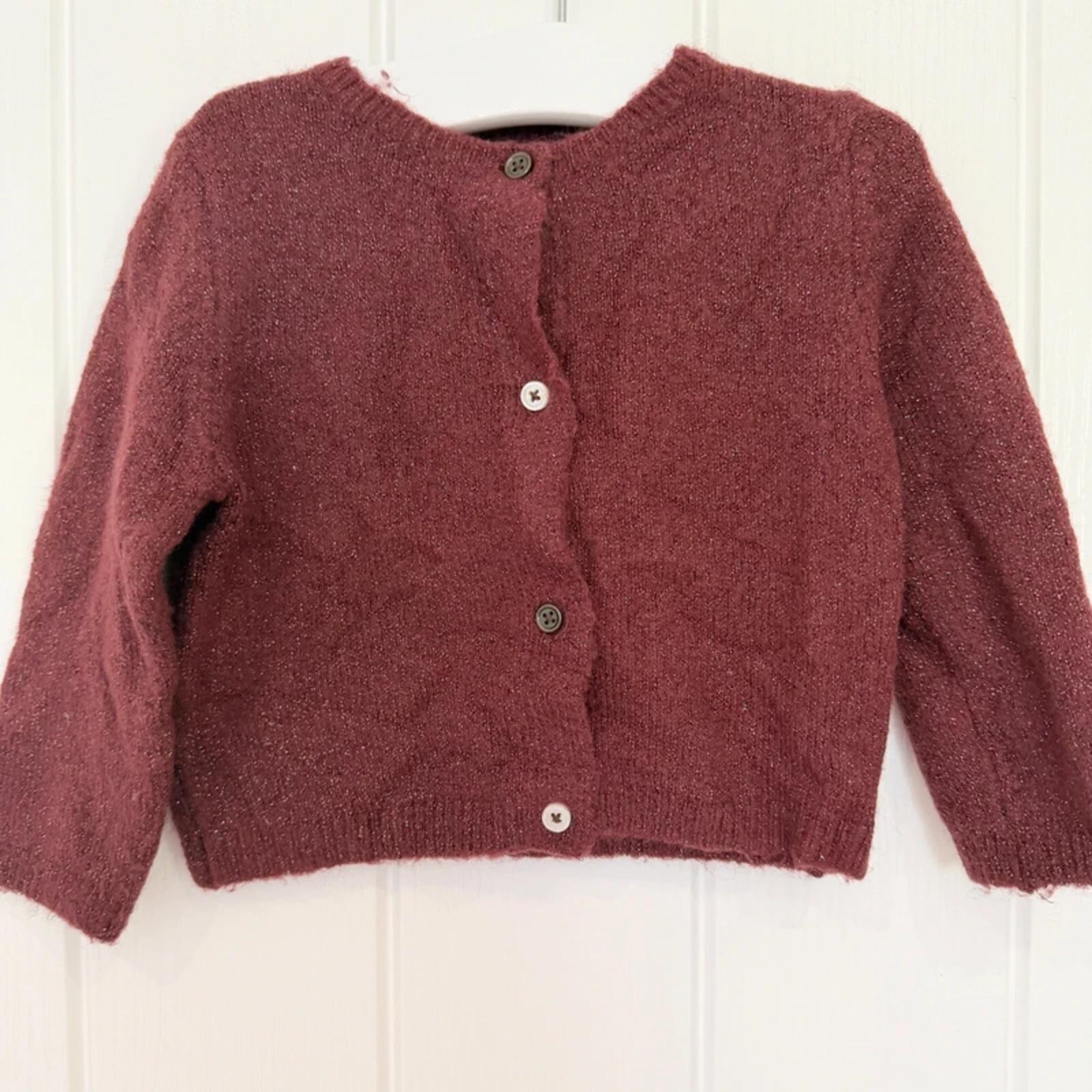 Baby Girl 9-12 months Next Burgandy Sparkle Round Neck Knitted Cardigan (62 26)