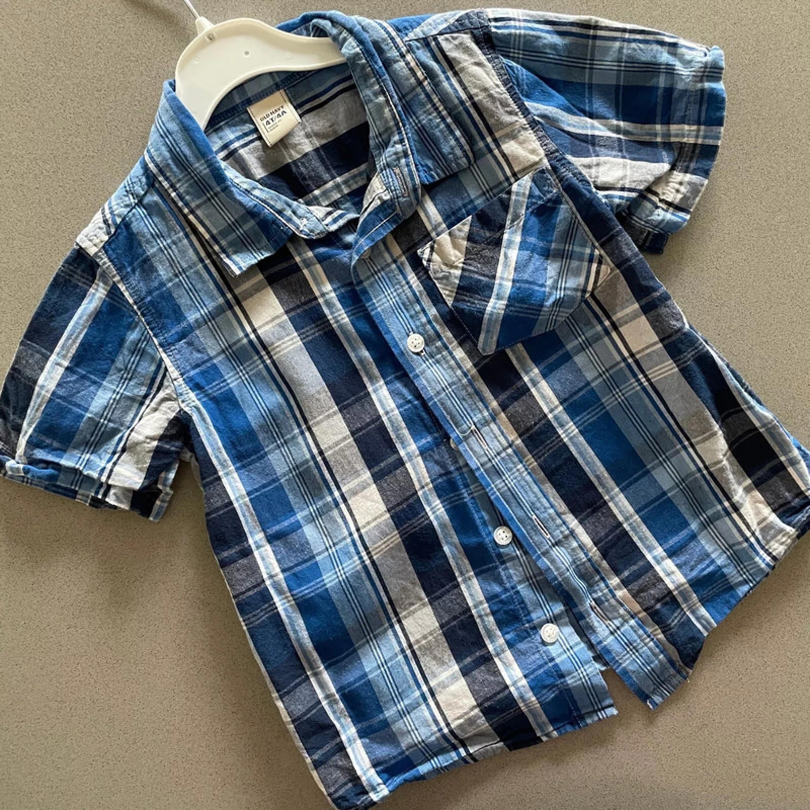Young Boy 4 years Old Navy Blue Checked Collared Button Up Shirt (23 23)