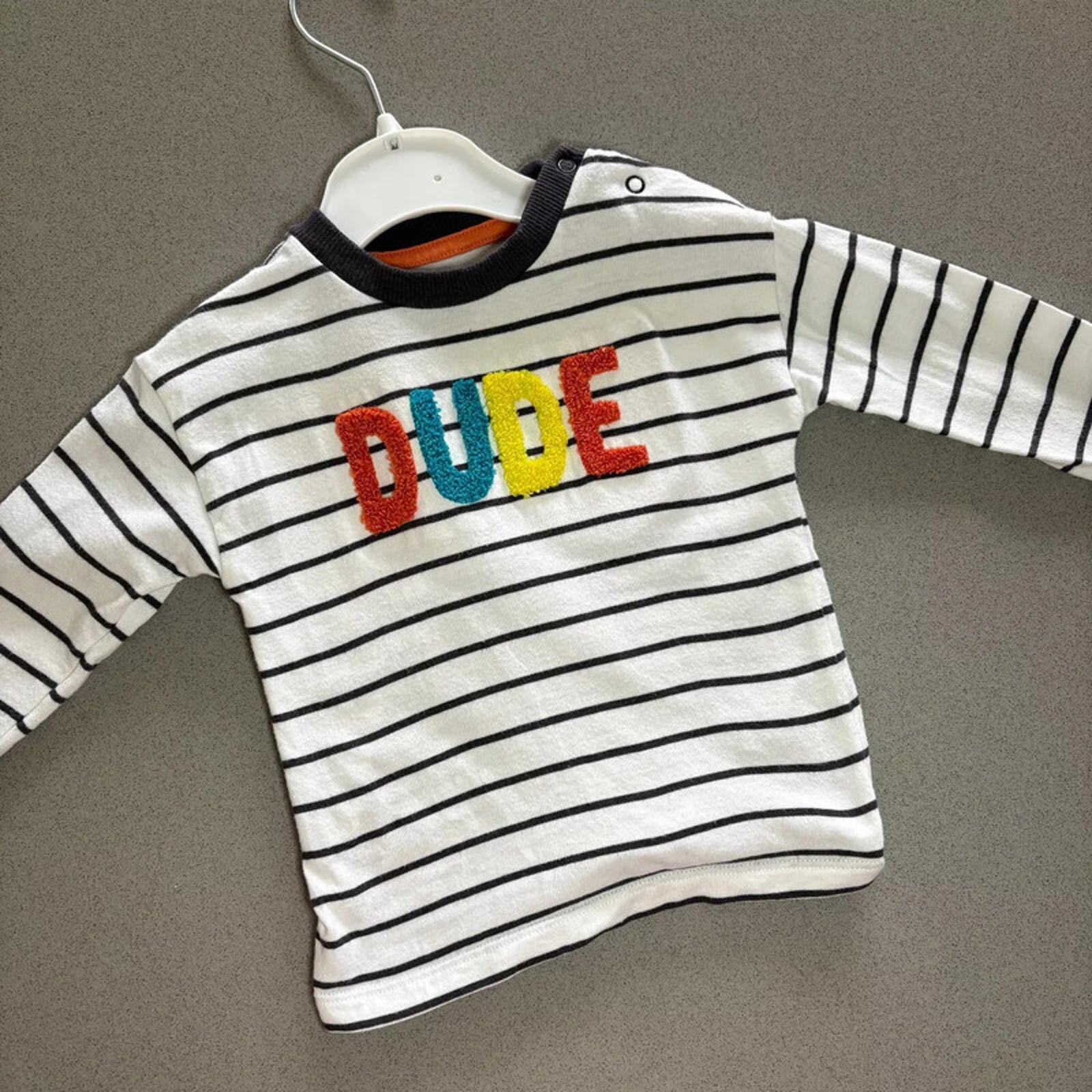 Baby Boy 0-3 months Nutmeg White Striped Dude T-shirt Long Sleeve (34 16)
