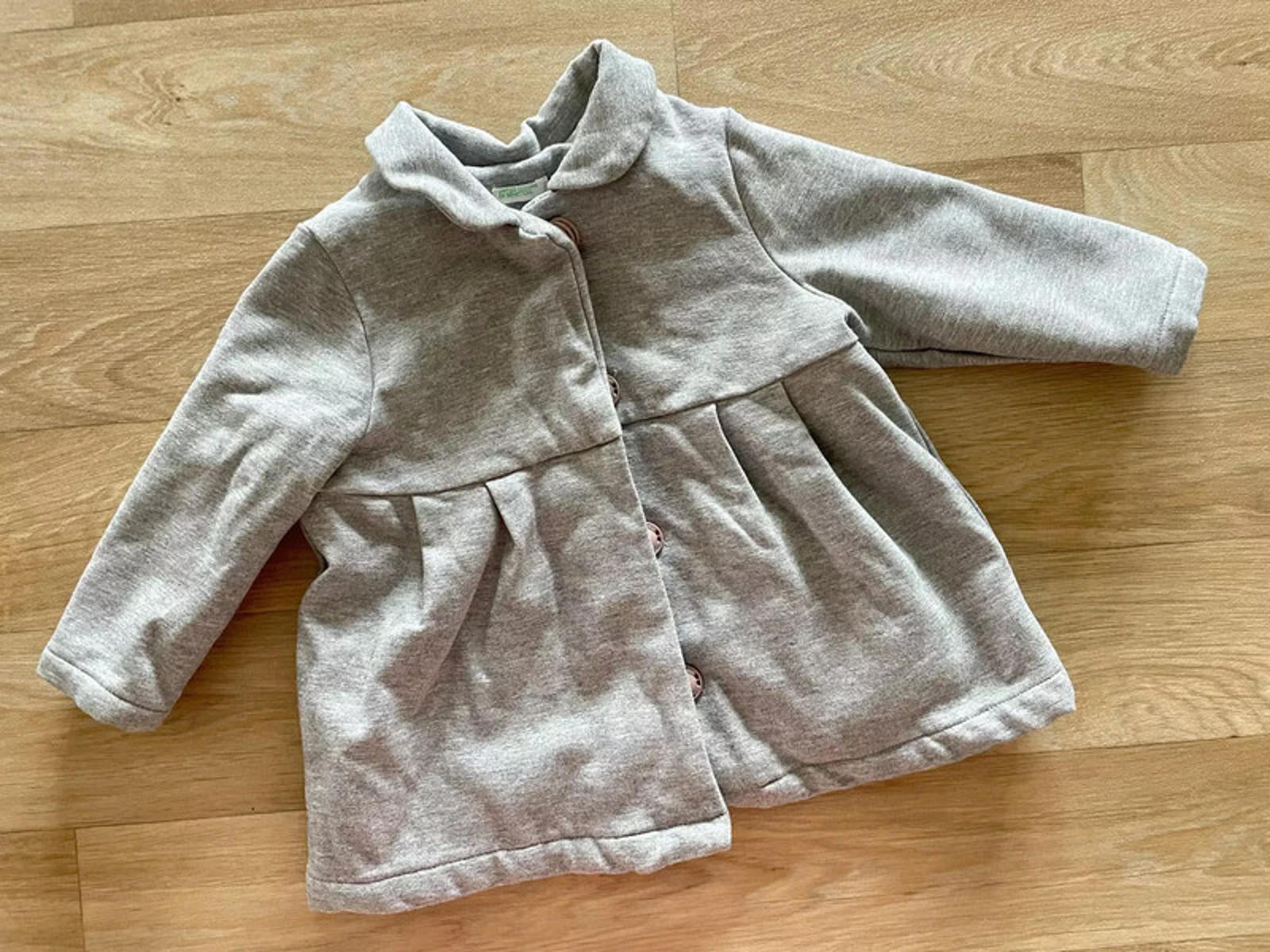 Baby Girl 9-12 months Benetton Grey Jacket Coat with Peter Pan Collar (16 19)