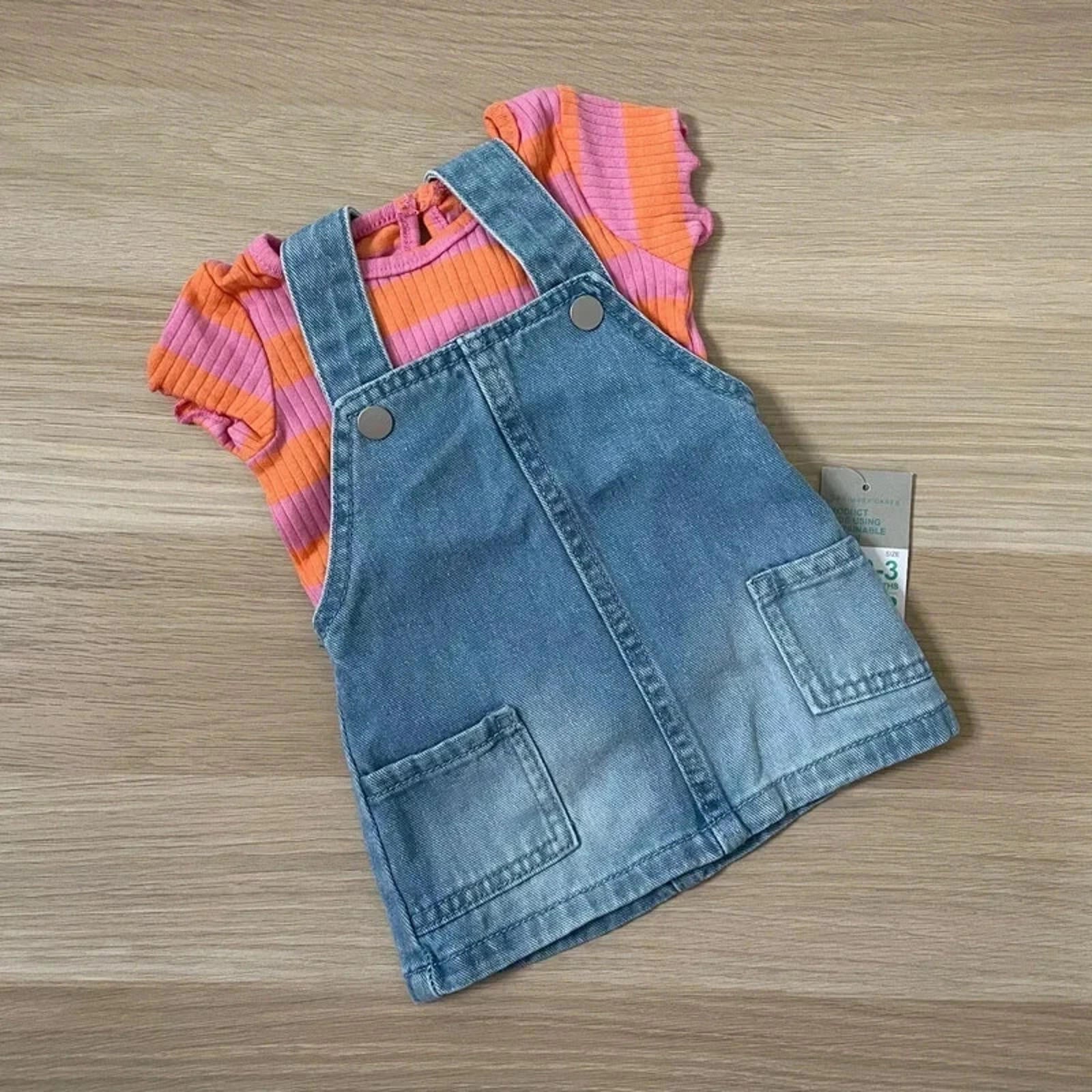 Baby Girl 0-3 months Primark Blue Denim Pinafore Dungaree Dress Set BNWT (15 16)