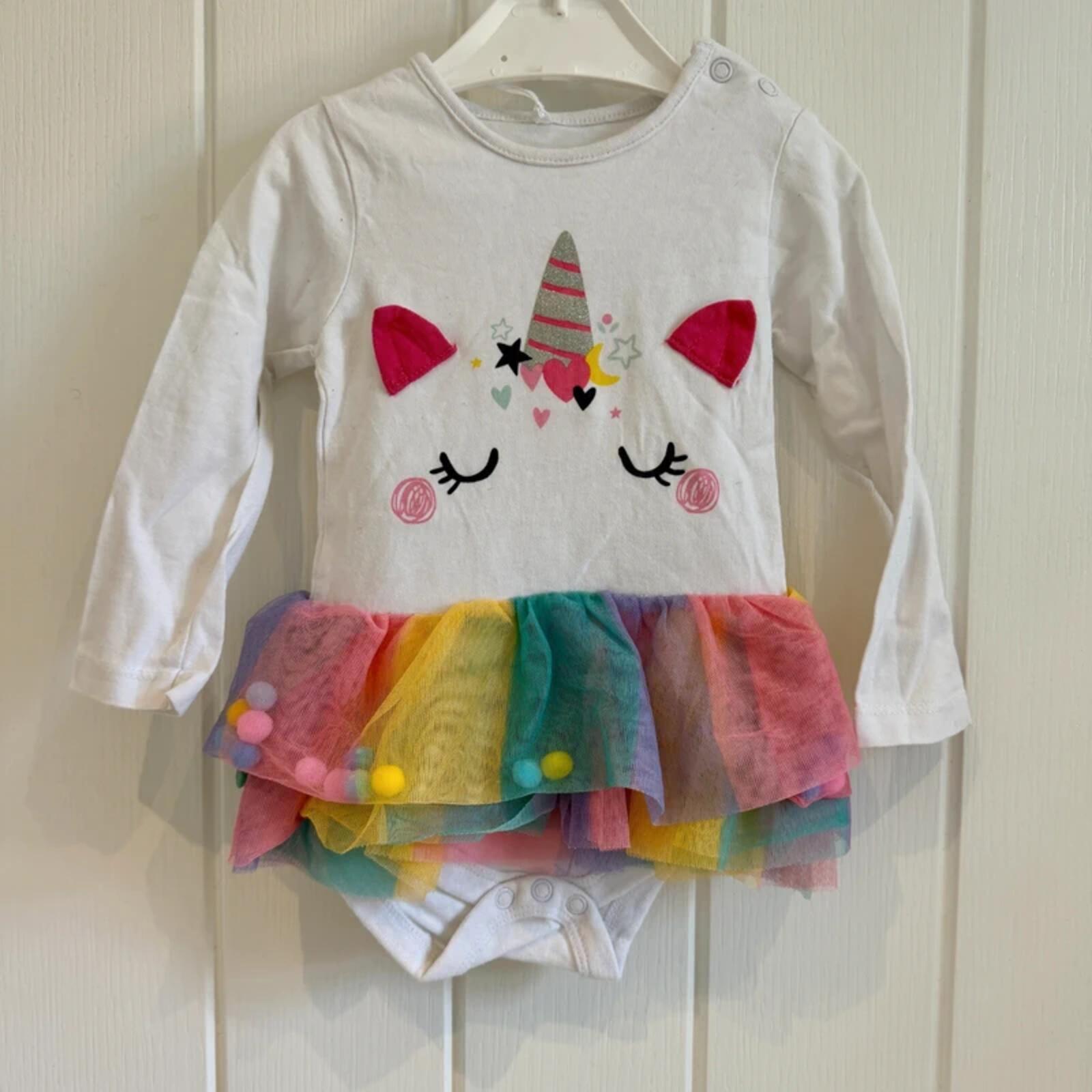 Baby Girl 9-12 months TU White Rainbow Unicorn Bodysuit Tutu (30 26)