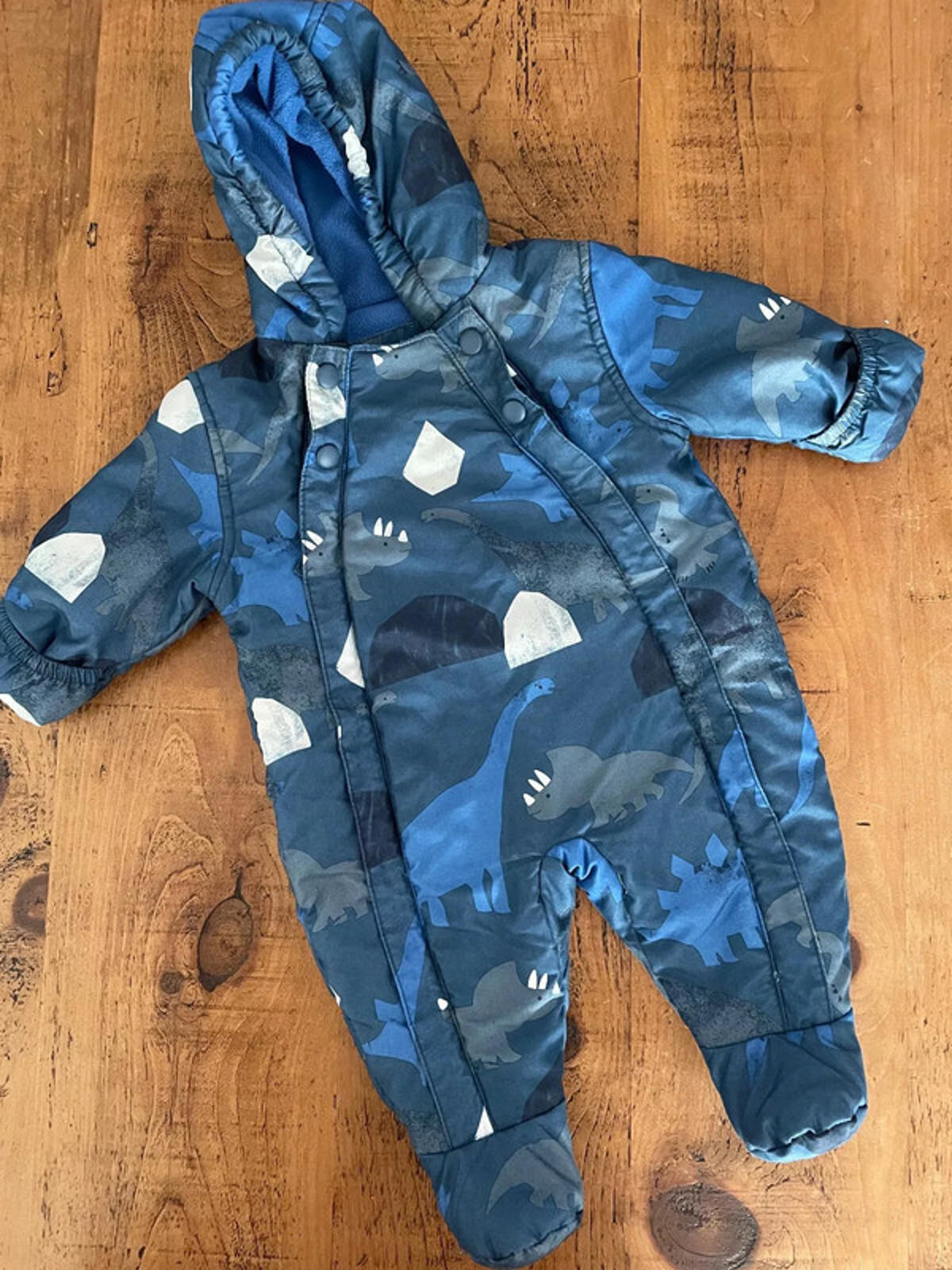 Baby Boy 0-3 months Marks and Spencer Blue Dinosaur Hooded Snowsuit  (54 31)