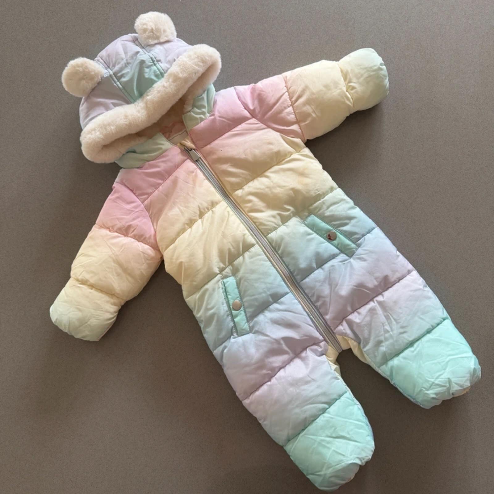 Baby Girl 3-6 months Next Pastel Rainbow Striped Snowsuit (41 11)