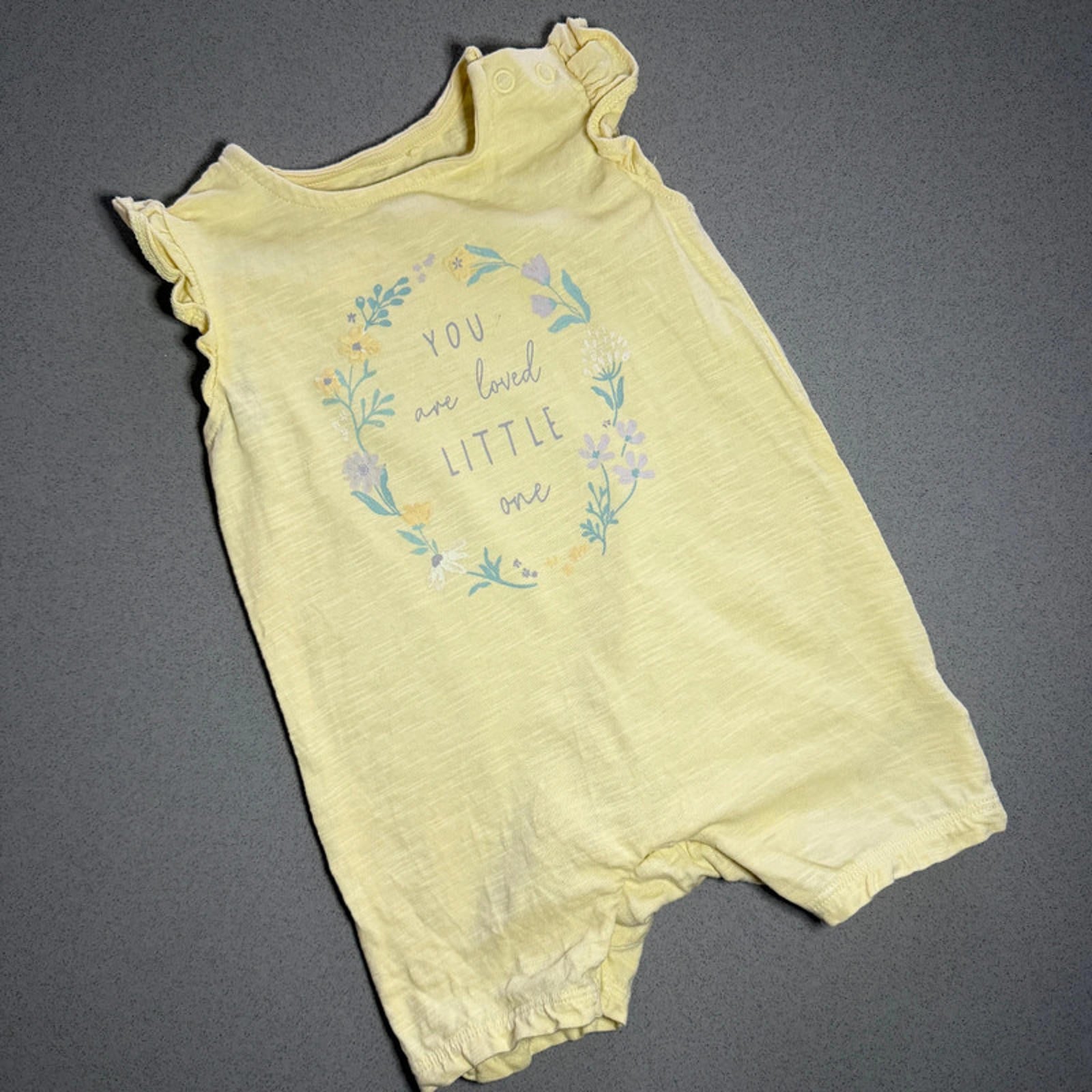 Baby Girl 3-6 months F&F Yellow Romper with Ruffles You are Loved (60 13)