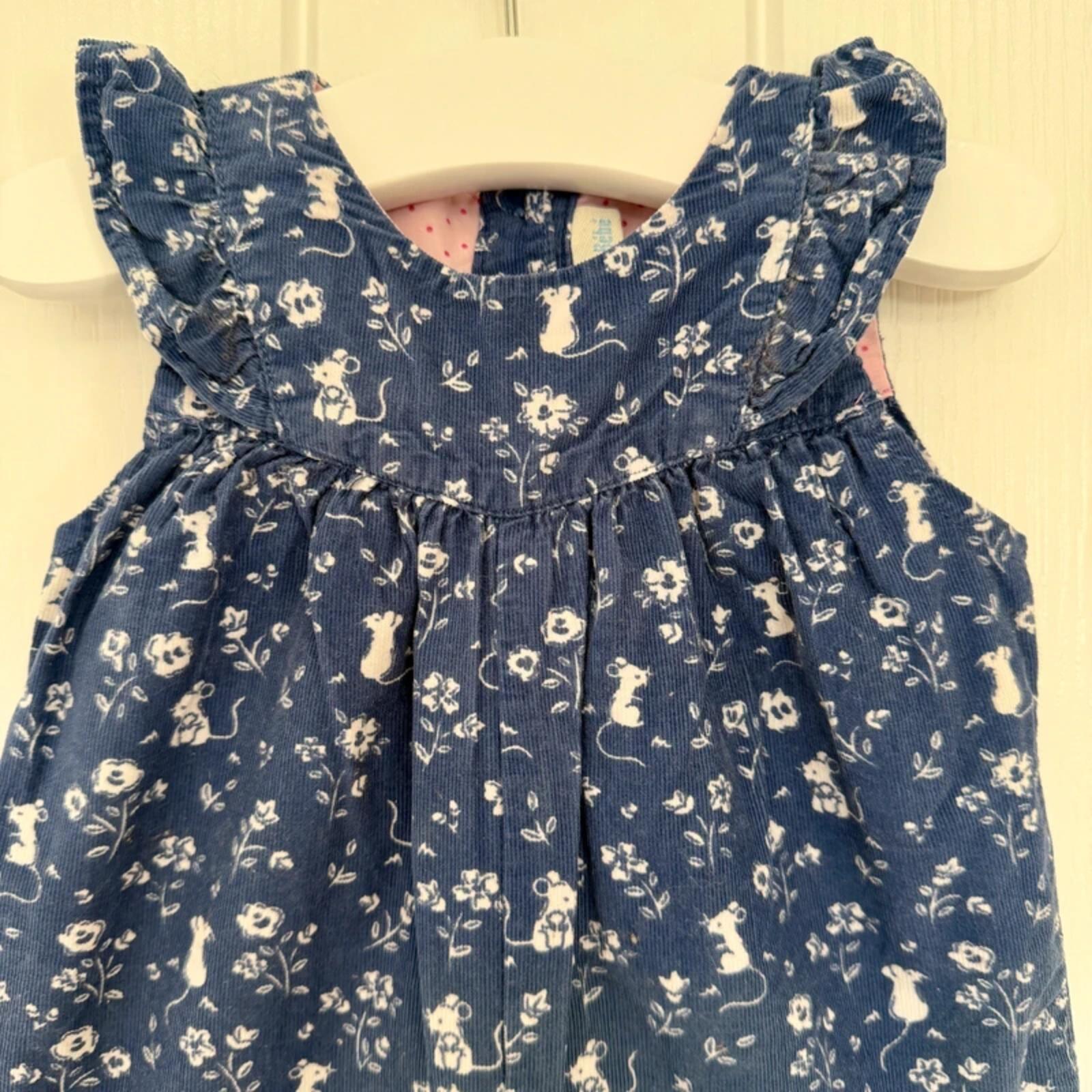 Baby Girl 3-6 months JoJo Maman Bebe Blue Corduroy Mouse Flowers Romper (42 23)