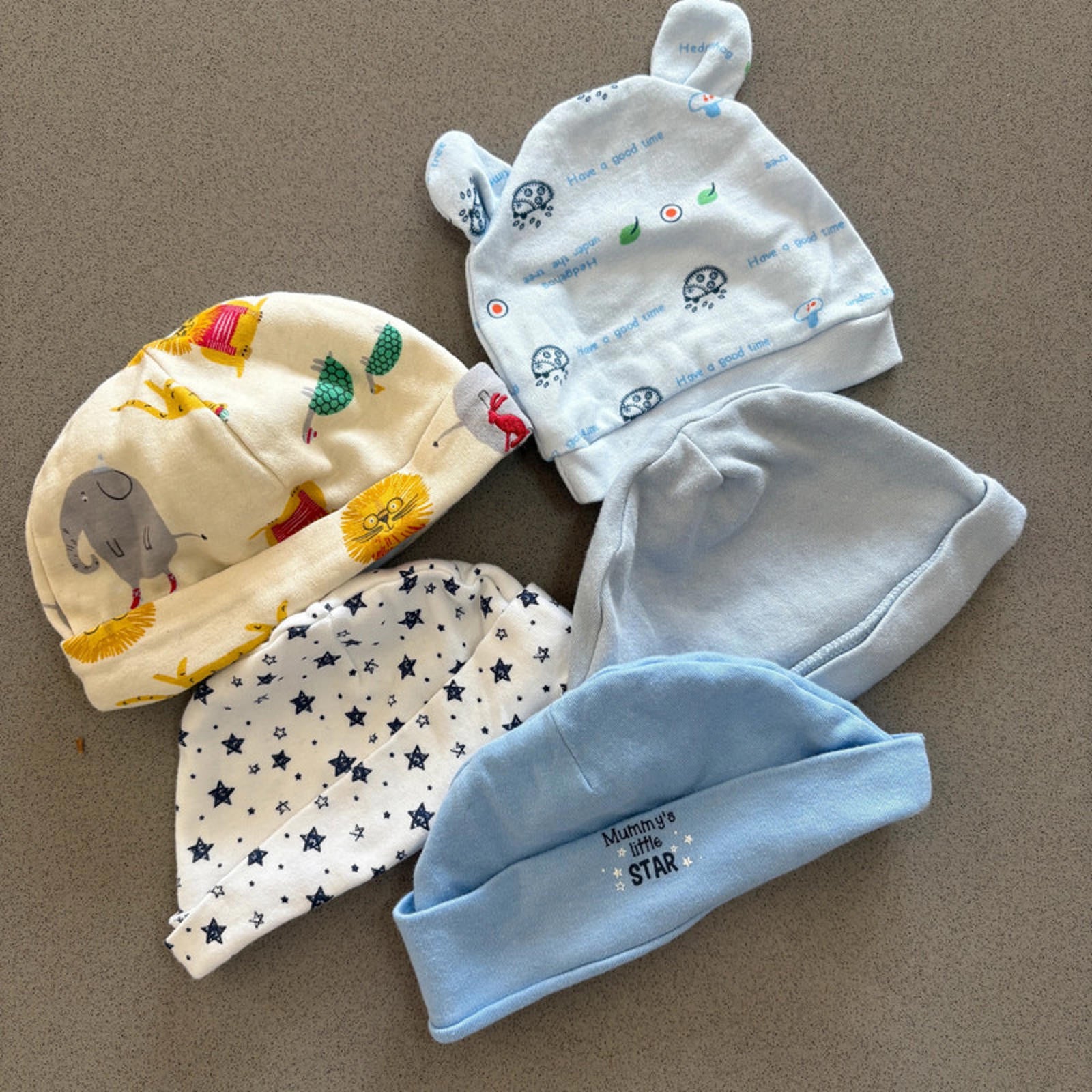 Baby Boy One Size 5 Blue White Baby Beanie Hats (31 29)
