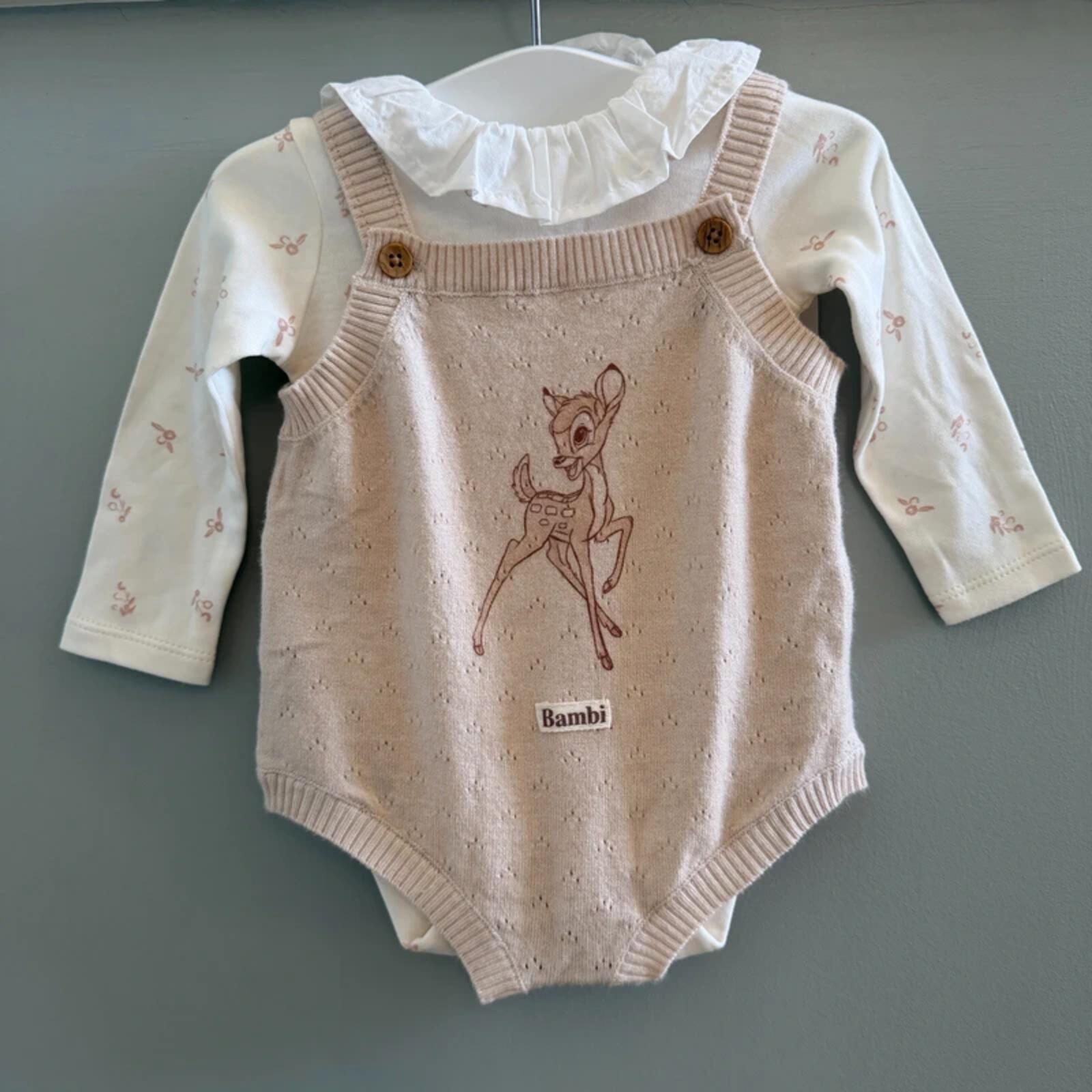 Baby Girl 0-3 months Disney Bambi 2 Piece Knitted Romper Set BNWT(58 18)