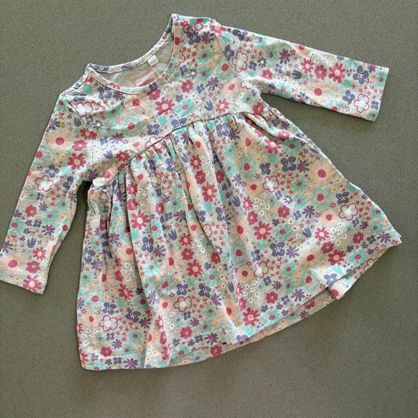 Baby Girl 3-6 months Blue Zoo Grey Long Sleeve Floral Jersey Dress (35 19)