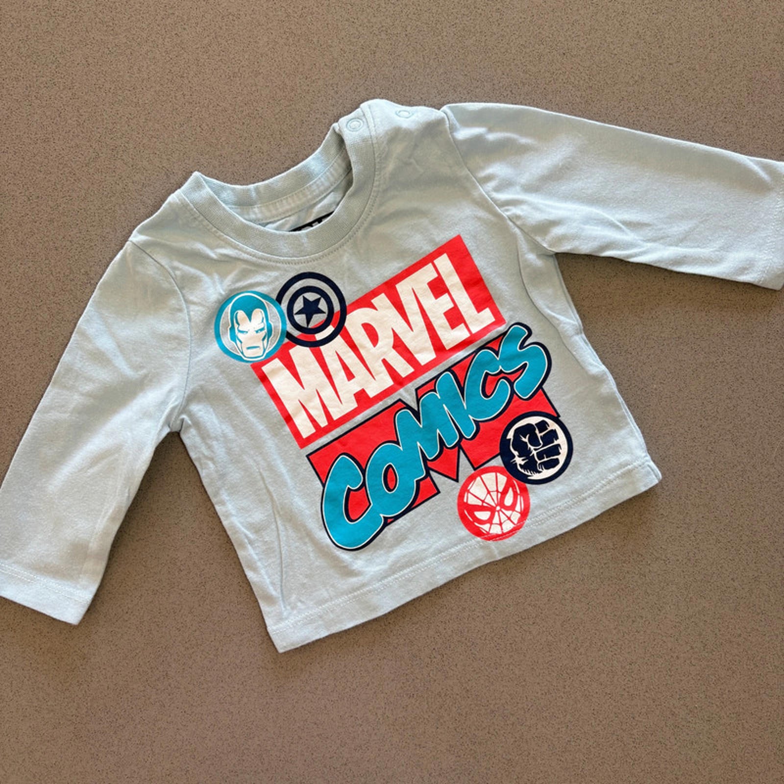 Baby Boy 0-3 months Marvel Primark Long Sleeve Blue T-shirt (23 20)