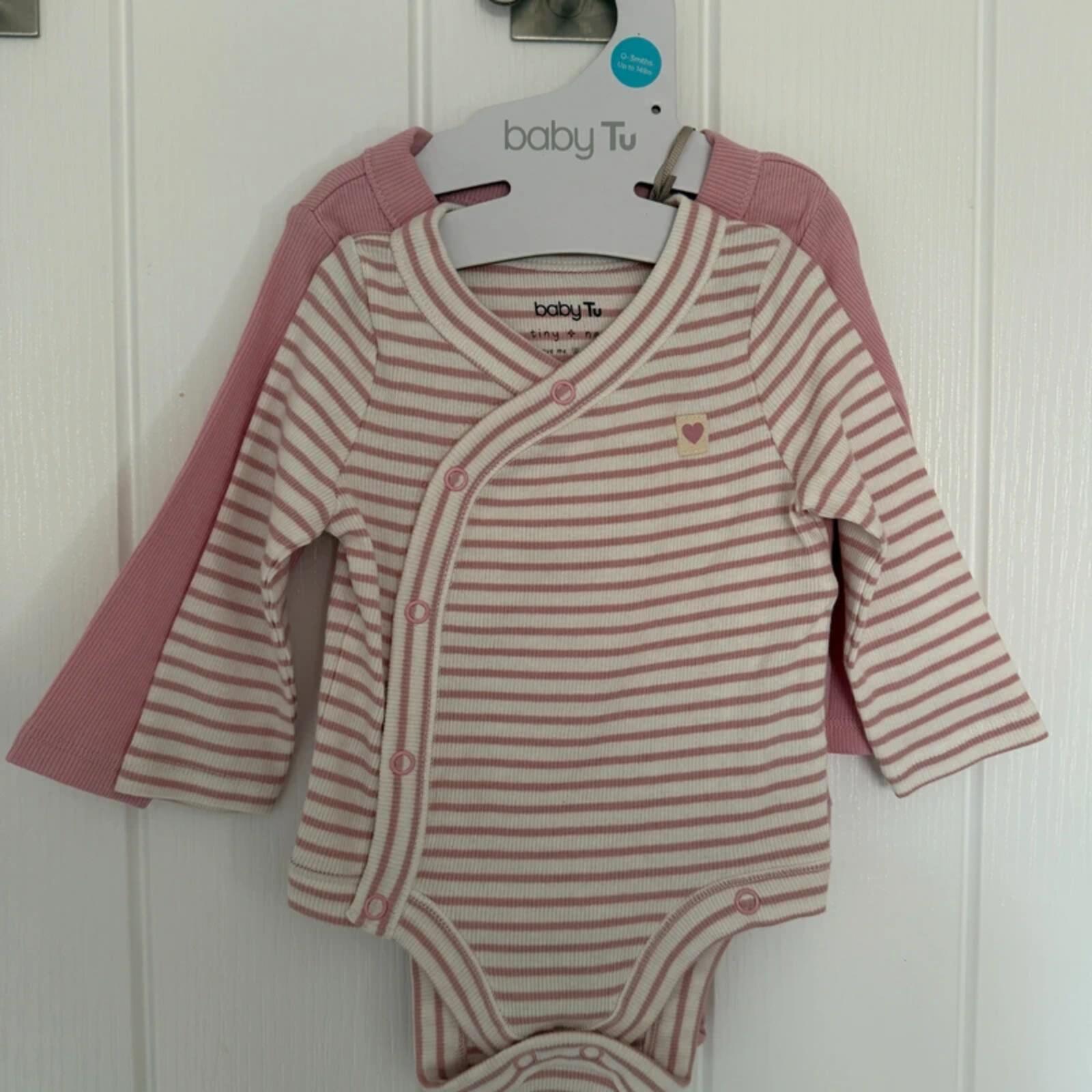 Baby Girl 0-3 months TU Set 2 Cross Bodysuits BNWT Pink White (51 24)