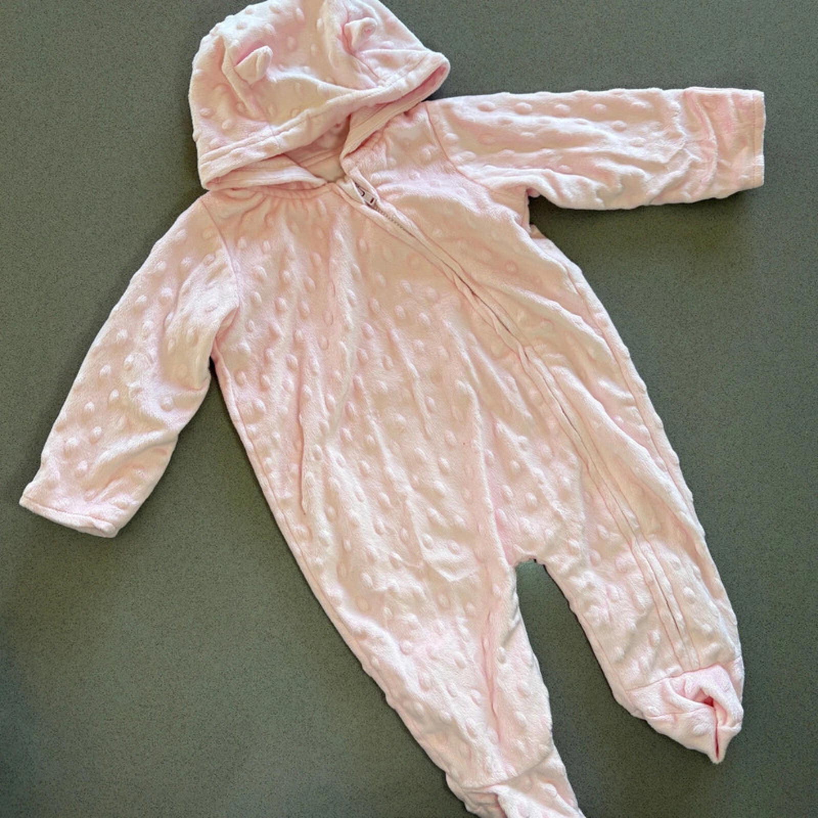 Baby Girl 0-3 months George Pink Lined Textured Full Zip Hooded Pram Suit (4607)