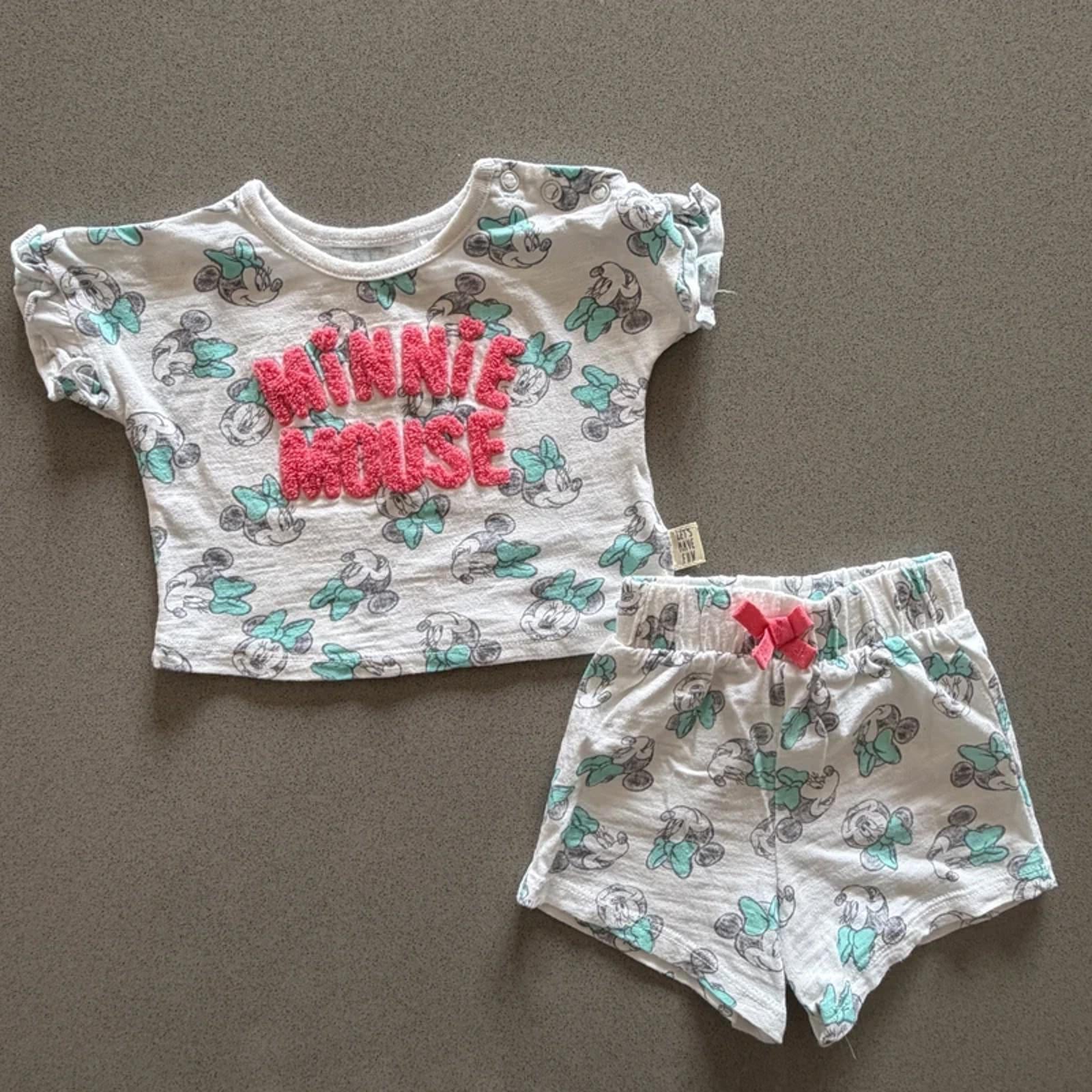 Baby Girl First Size 4.1 Kg Minnie Mouse Disney 2 Piece Shorts Outfit (50 32)