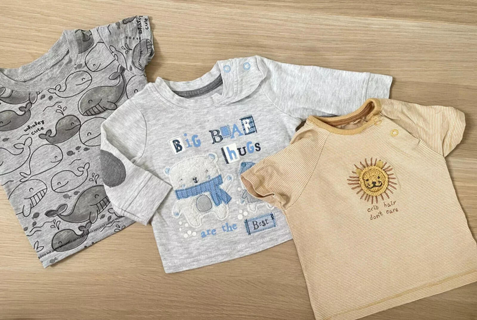 Baby Boy 0-3 months George 2 Short & 1 Long Sleeve T-Shirts Whales Bears (40 33)