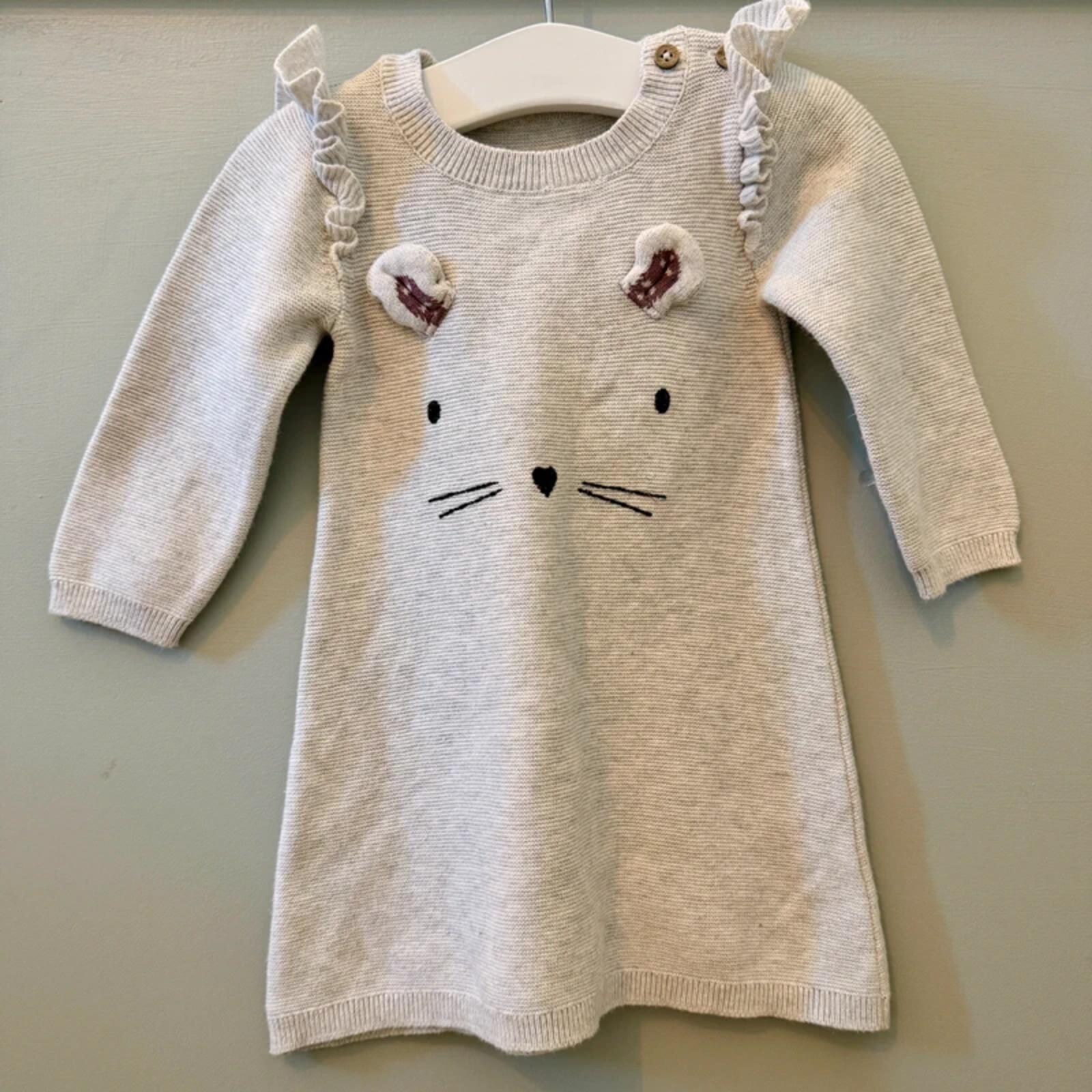 Girl age 3-6 months TU Grey Bunny Knitted Jumper Dress (60 23)