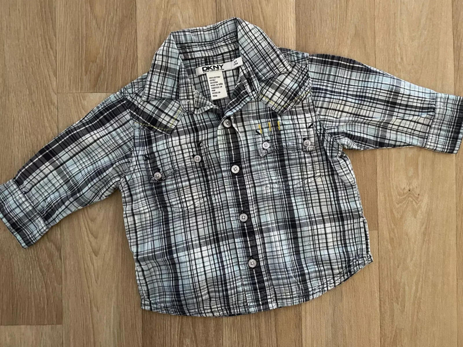 Baby Boy 3-6 months DKNY Blue Checked Collared Long Sleeve Shirt (27 28)