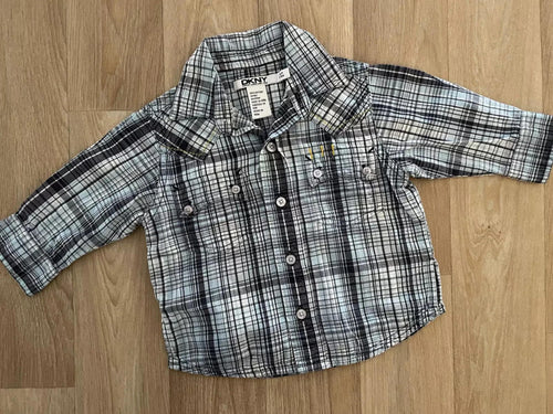 Baby Boy 3-6 months DKNY Blue Checked Collared Long Sleeve Shirt (27 28)