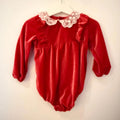 Baby Girl 9-12 months Matalan Red Collared Long Sleeve Romper  Ruffles (17 23)