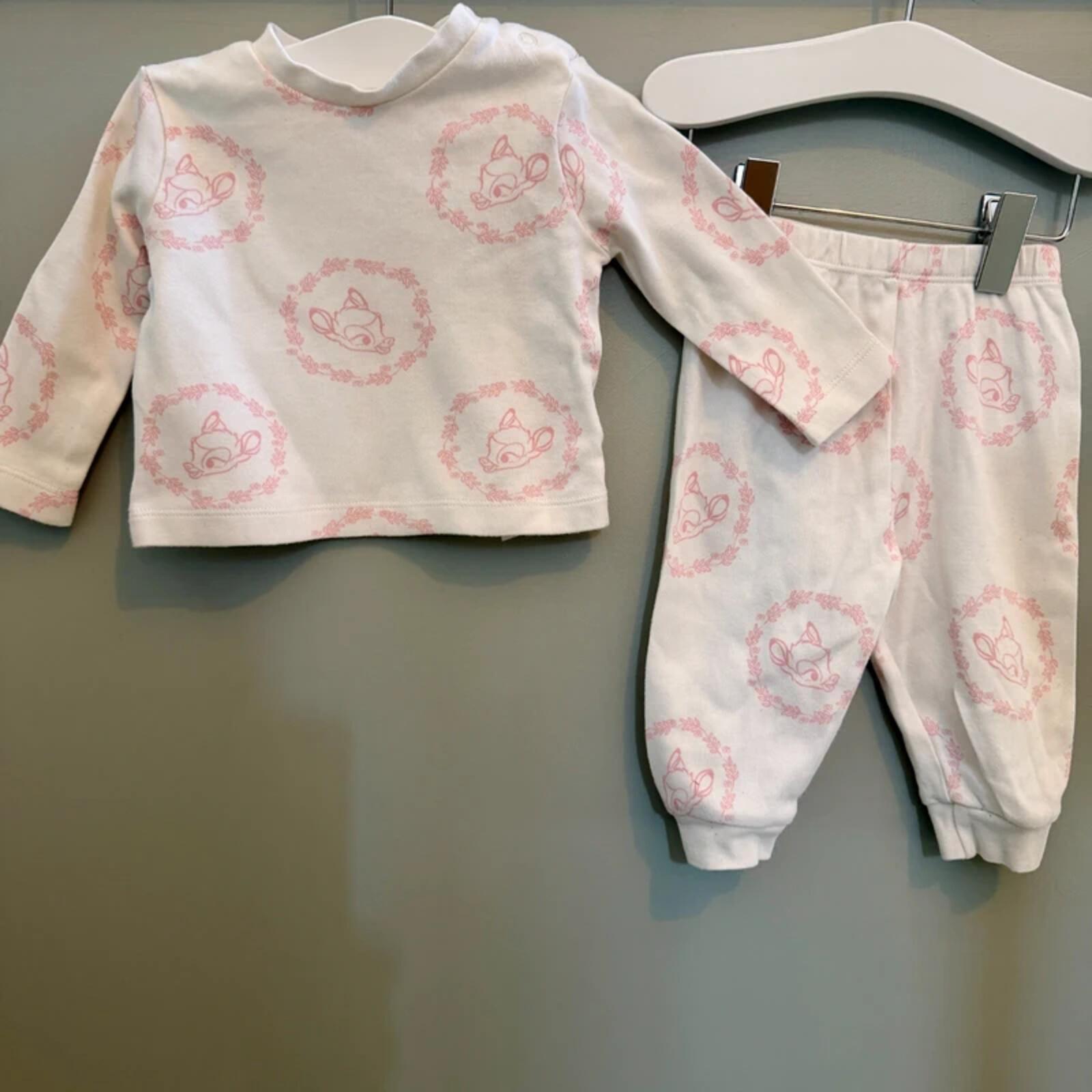 Baby Girl 3-6 months Primark White Pink Bambi Pajama Outfit (20 23)
