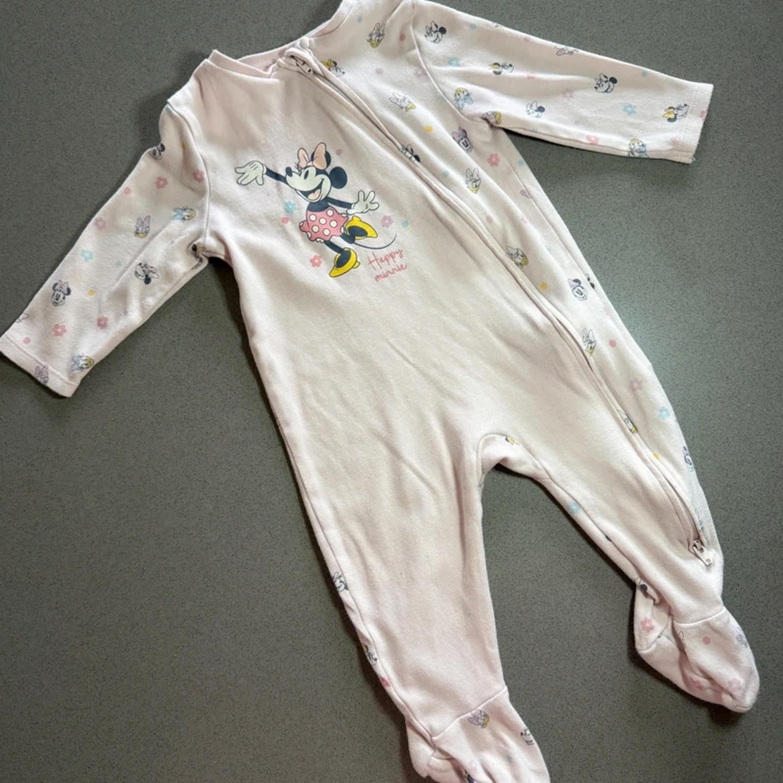 Baby Girl 6-9 months Disney Primark Pink Zip Up Minnie Mouse Babygrow (57 01)