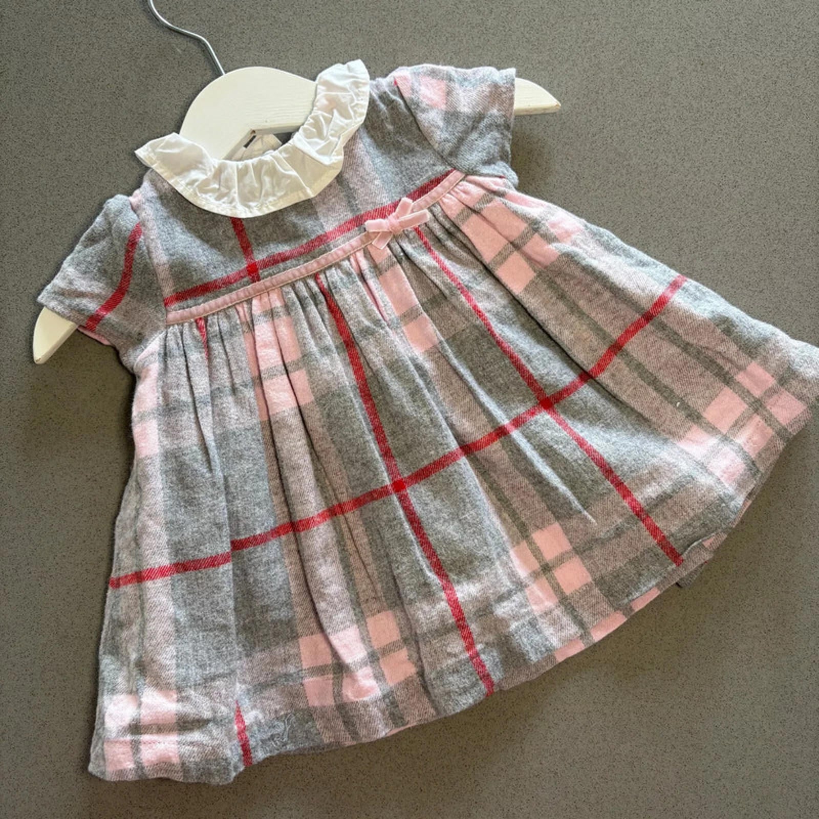Baby Girl 0-3 months Nutmeg Grey Pink Checked Dress Collar Party Smart (50 34)