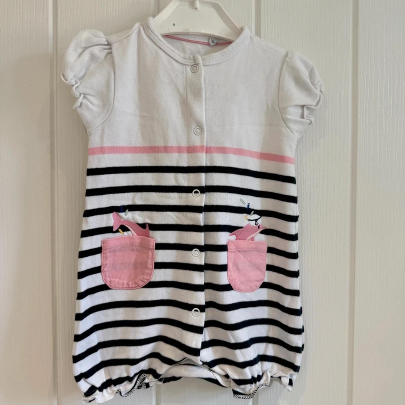 Baby Girl 3-6 months Weekend a la Mer Pink Dolphin Striped Romper (30 21)