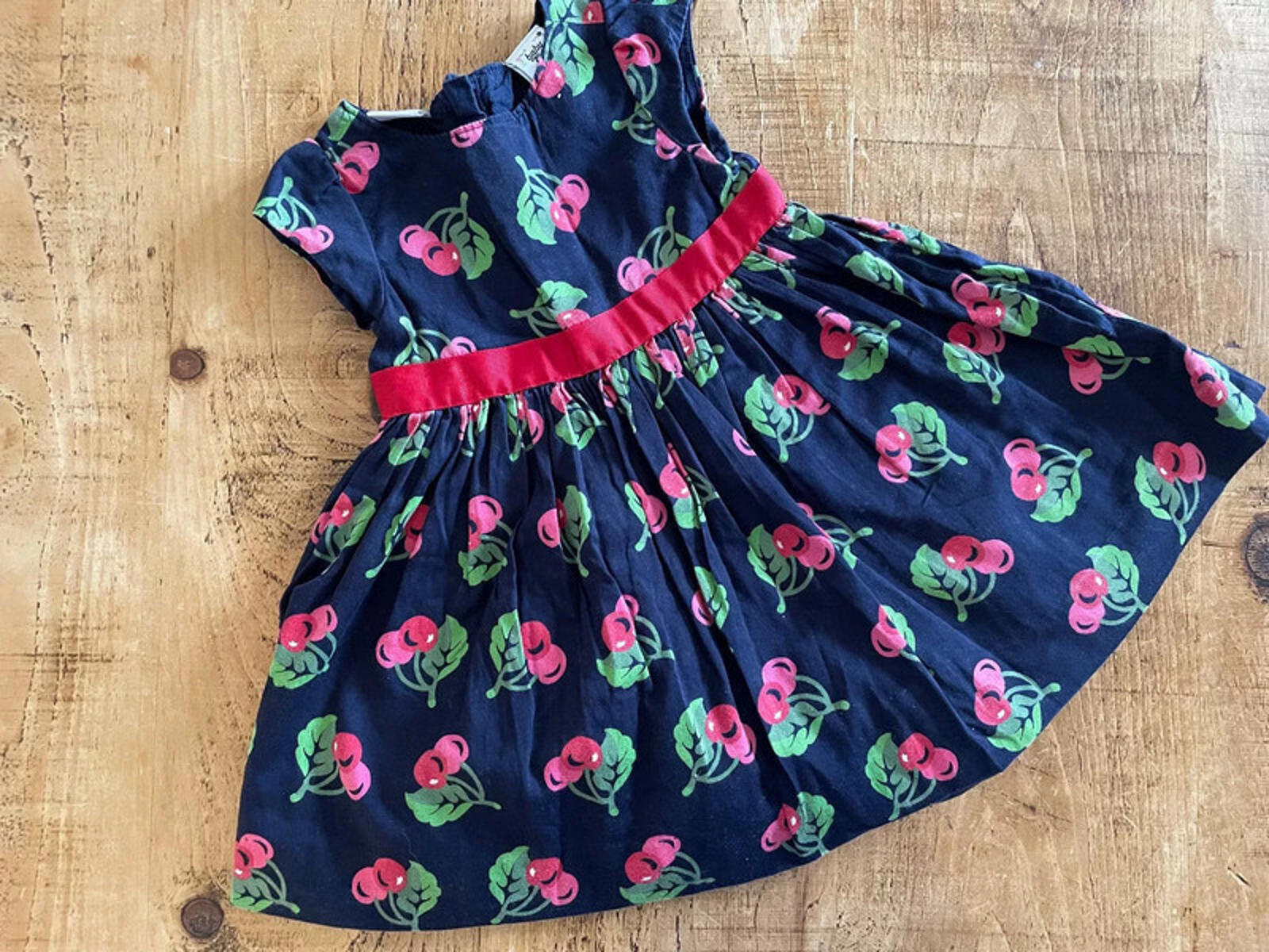 Baby Girl 6-12 months GAP Blue Red Cherry Short Sleeve Cotton Dress
