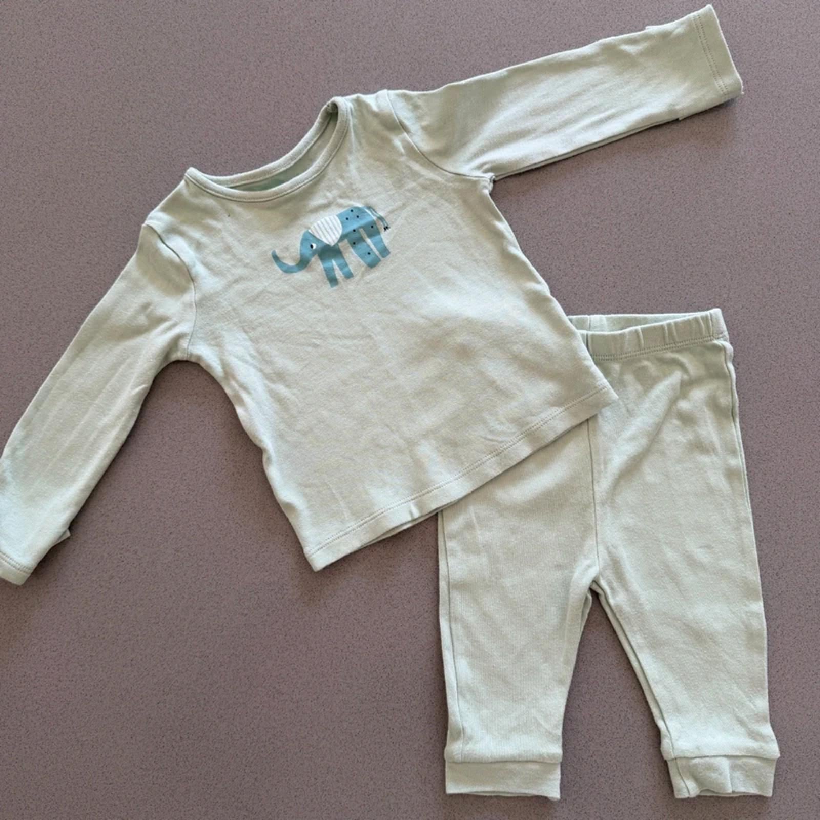 Baby Boy Girl 3-6 months George 2 Piece Green Elephant Pajama Outfit (58 32)