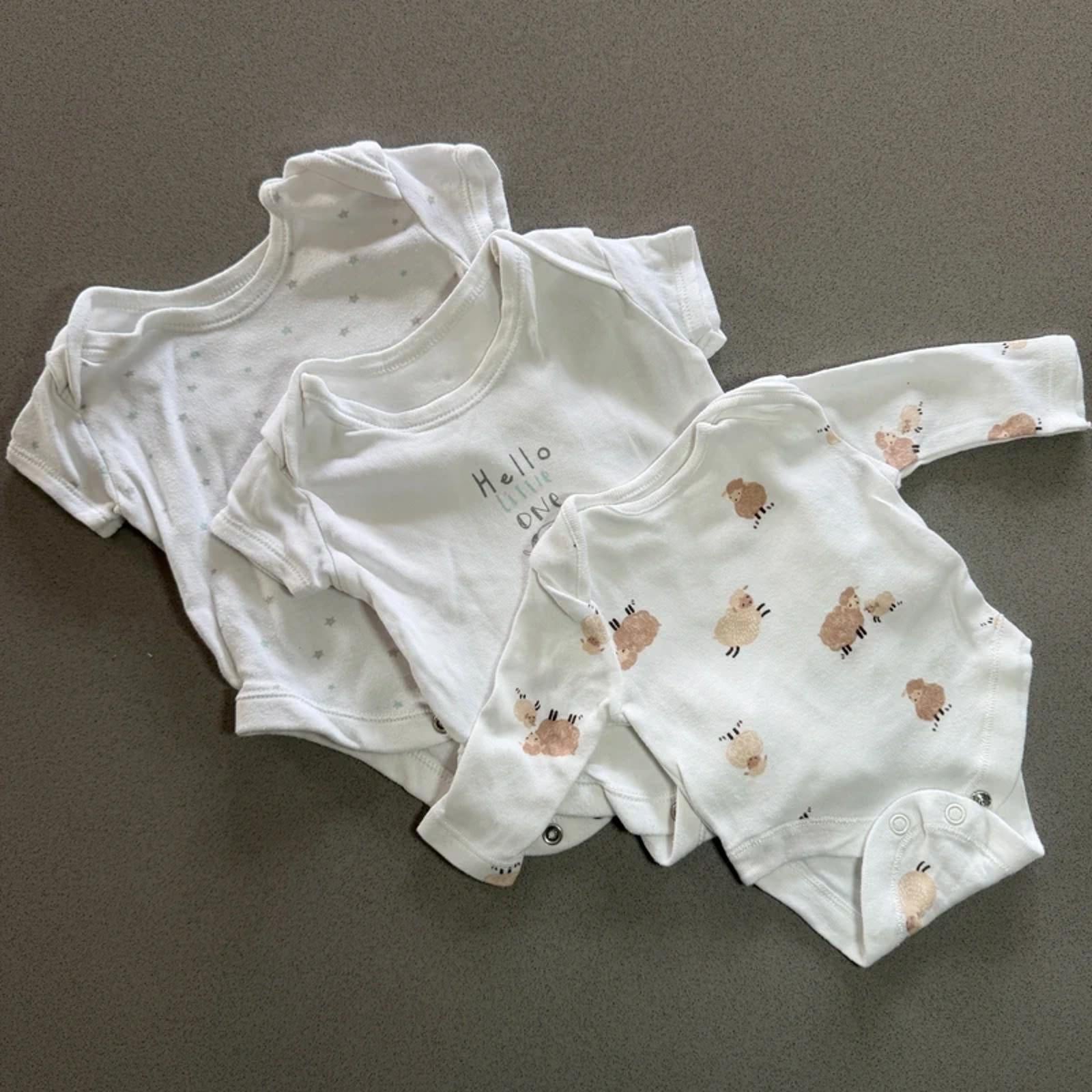 Baby Boy Newborn 3 White Patterned Bodysuits (40 24)