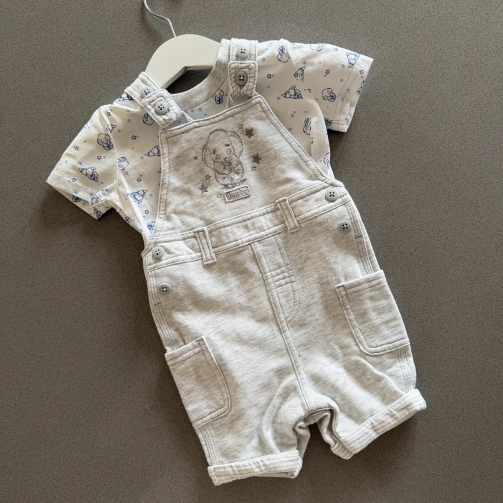 Baby Boy 3-6 months George Disney Grey Jersey Dumbo Dungaree Set (53 32)