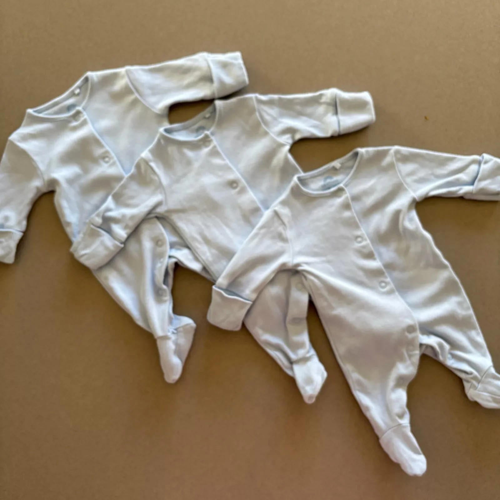 Baby Boy First Size 3.4kg NEXT Set of 3 Plain Light Blue Sleepsuits (23 10)