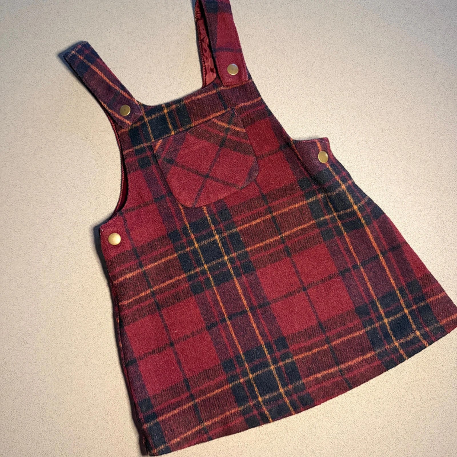 Baby Girl 18-24 months Nutmeg Burgandy Checked Warm Pinafore Dress (49 07)