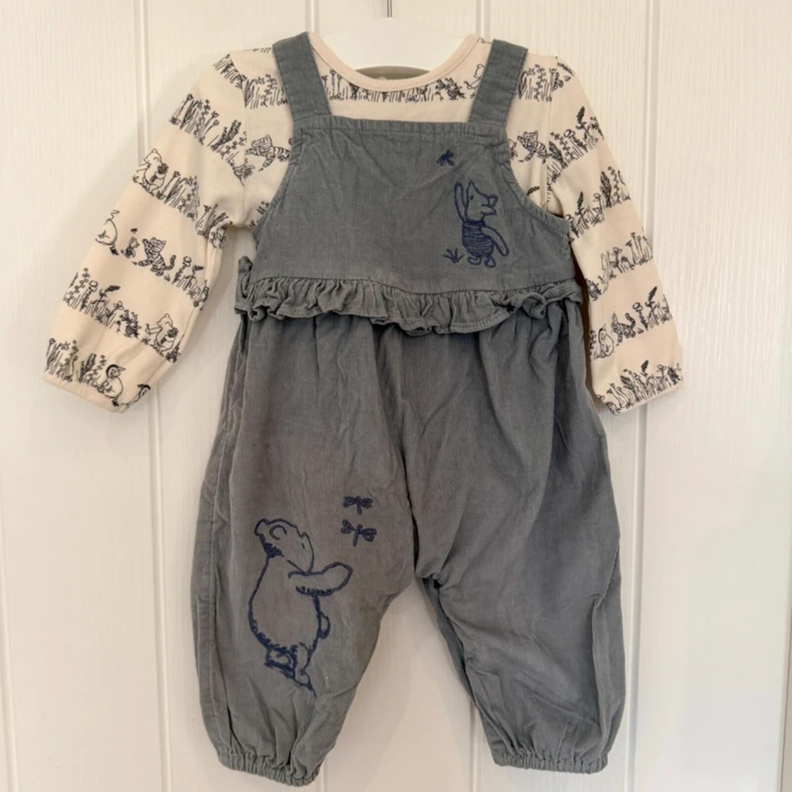 3-6 months George Grey Corduroy Winnie The Pooh Dungaree Set (30 04)