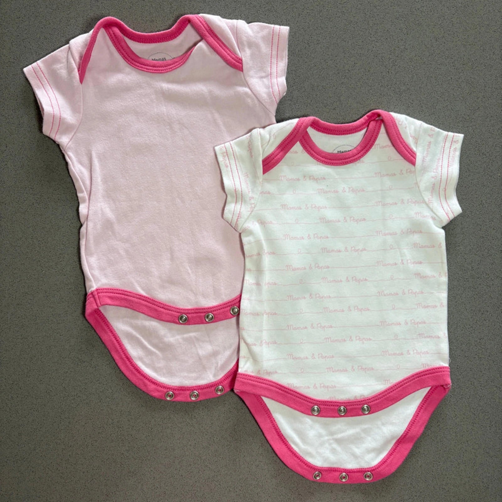 Baby Girl 0-3 months Mamas & Papas Set of 2 Pink White  Bodysuits (43 10)