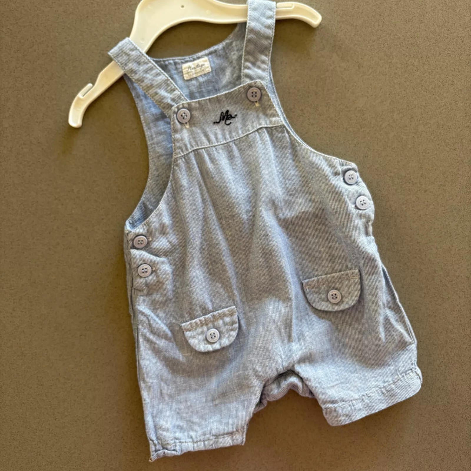 Baby Boy 1-3 months Mothercare Heritage Blue  Pinstripe Summer Dungarees (24 07)