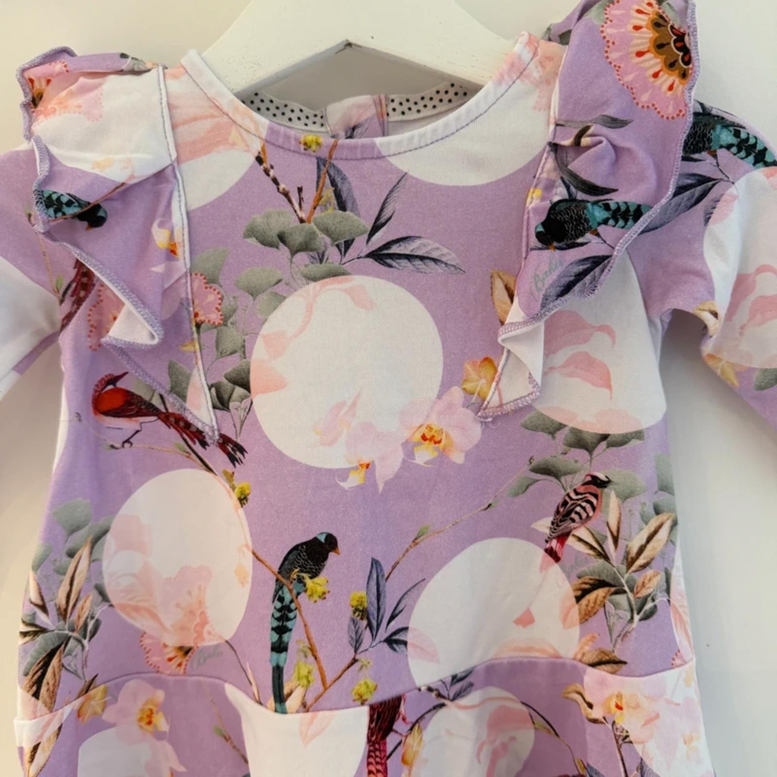 Baby Girl 0-3 months Ted Baker Purple Long Sleeve Dress with Ruffles (37 21)
