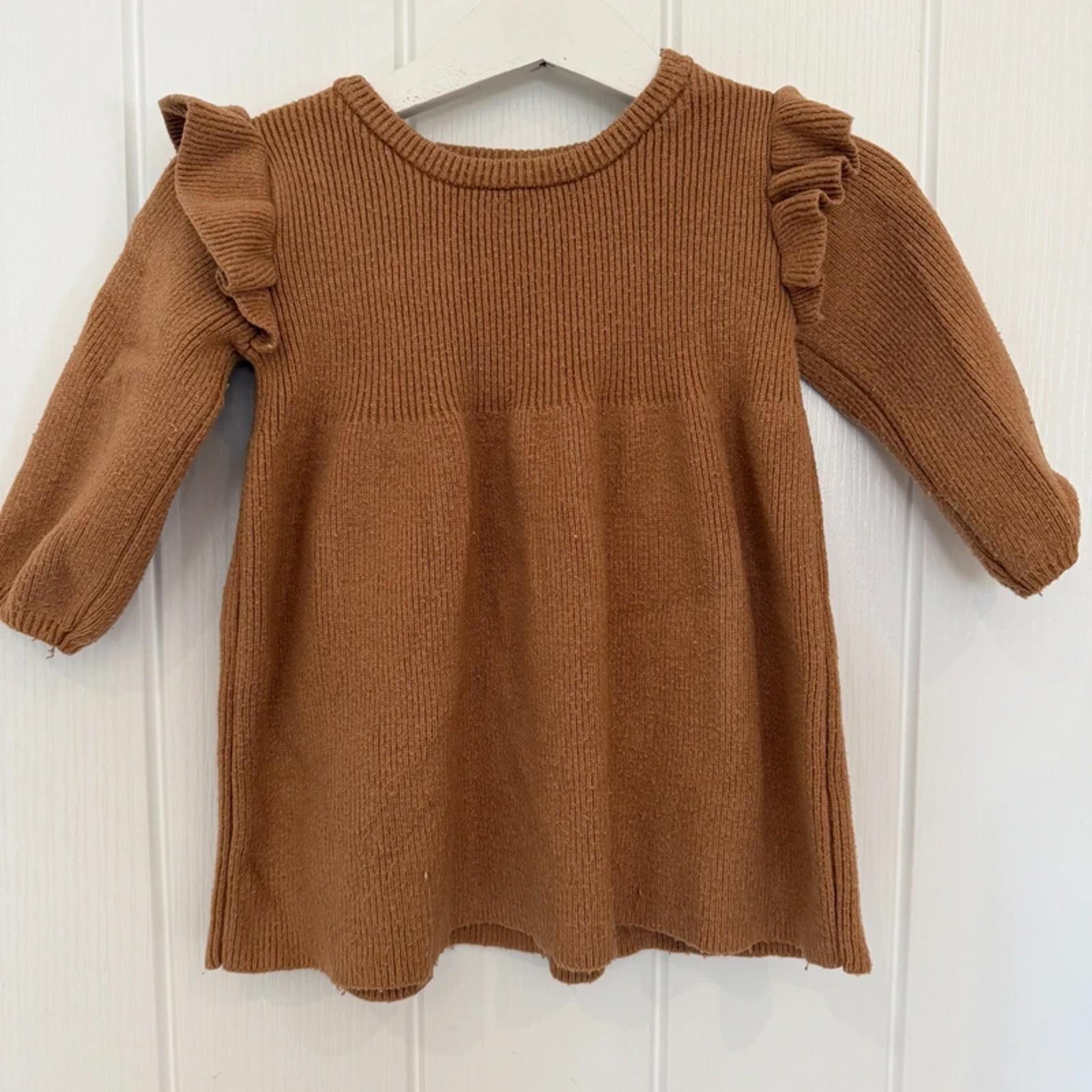 Baby Girl 3-6 months F&F Brown Knitted Dress with Ruffles (26 14)