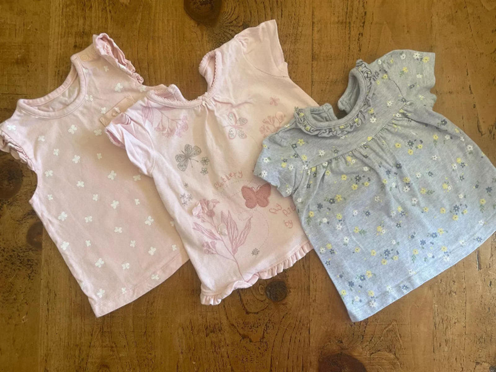 Baby Girl 3-6 months George 3 Summer Short Sleeve Tops Floral Pink Blue (54 05)