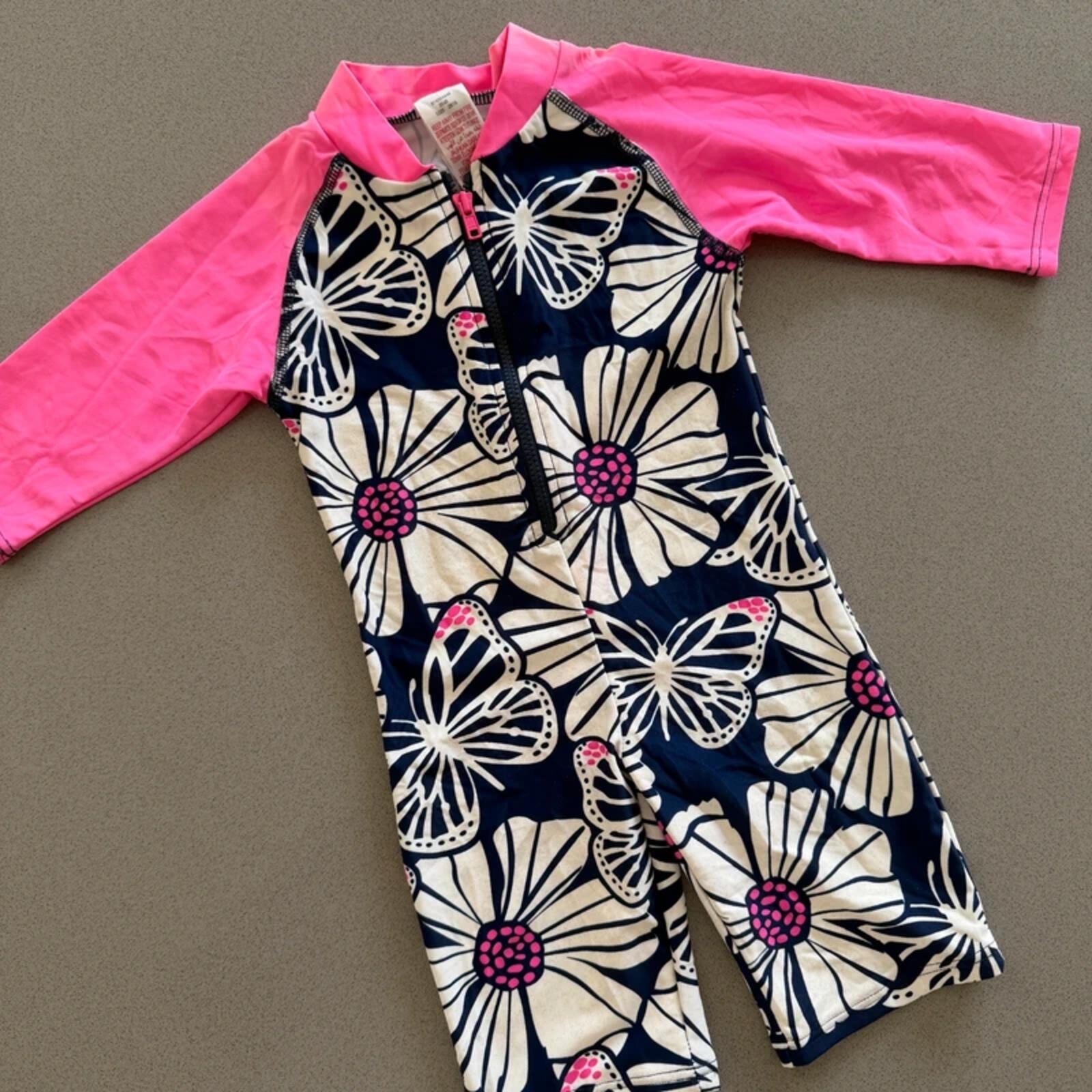 Baby girl 12-18 months Debenhams Pink Blue Floral One Piece UPF 40+ Swimsuit (27 12)