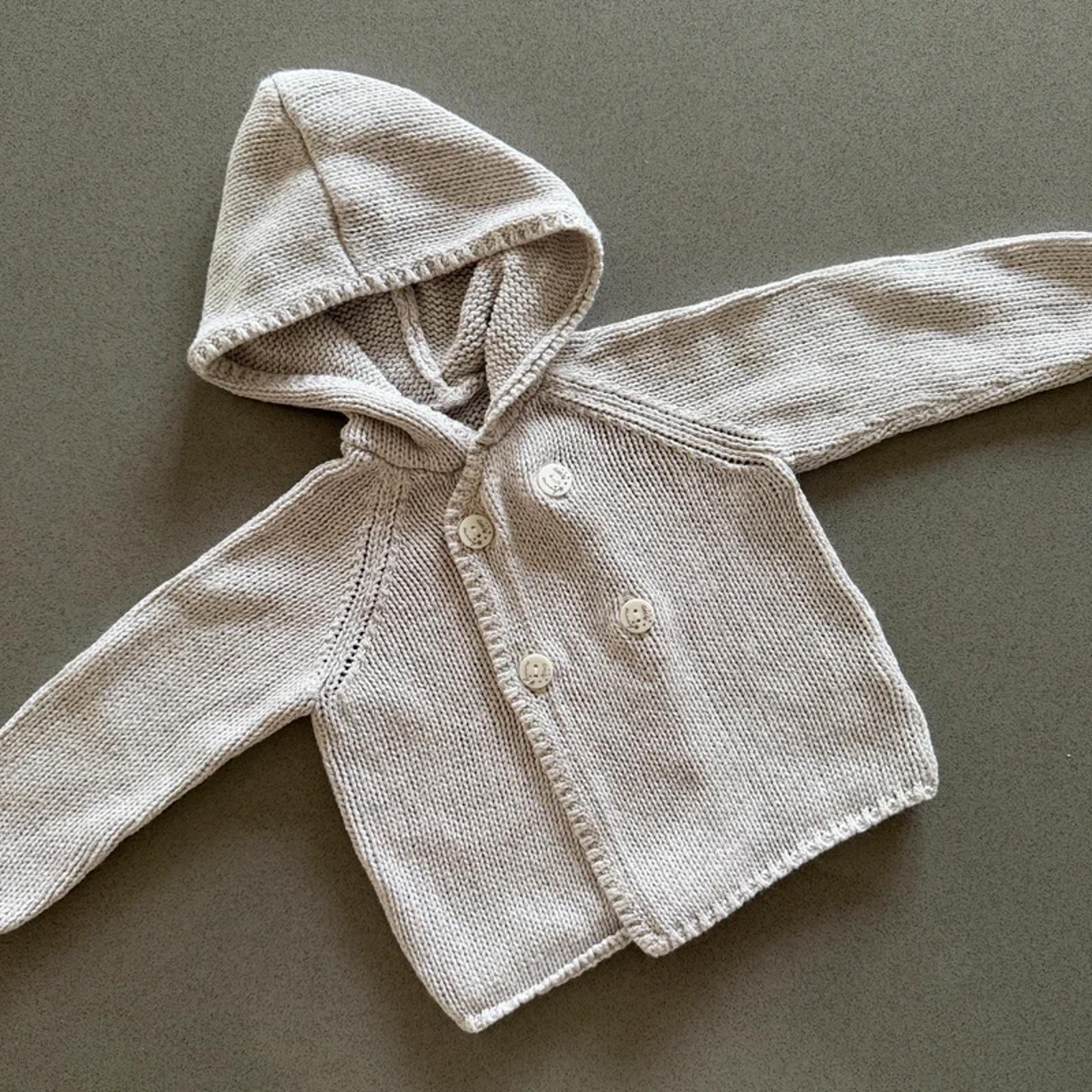 Baby Boy Girl 6-9 months Mothercare Knitted Hooded Cardigan Beige (17 15)