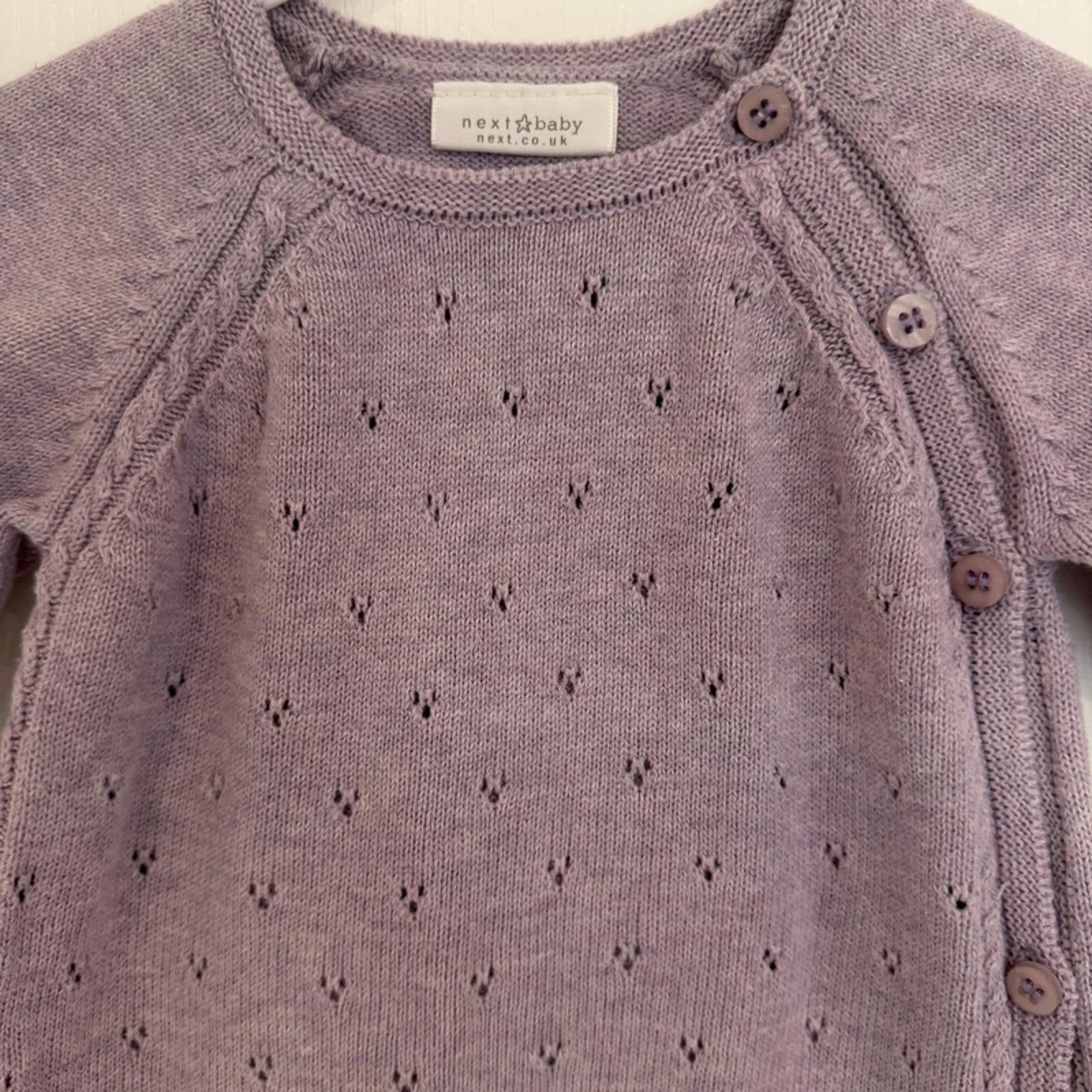 Baby Girl 0-3 months Next Lilac Knitted Long Sleeve Romper (15 01)