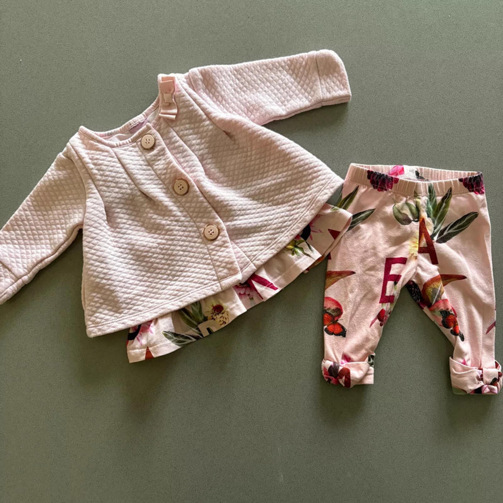 Baby Girl 0-3 months Ted Baker Pink Floral Jacket Dress  Leggings Outfit(41 03)