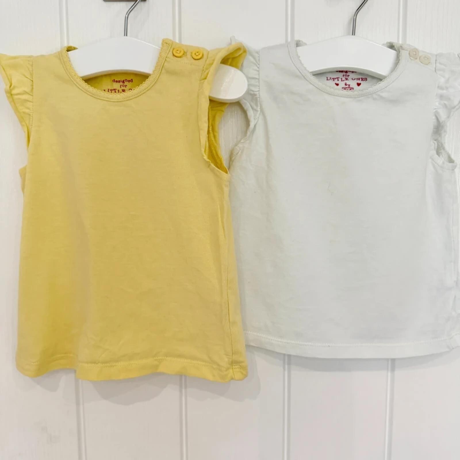 Baby Girl 9-12 months F&F 2 Yellow White Summer Sleeveless Tops (49 04)