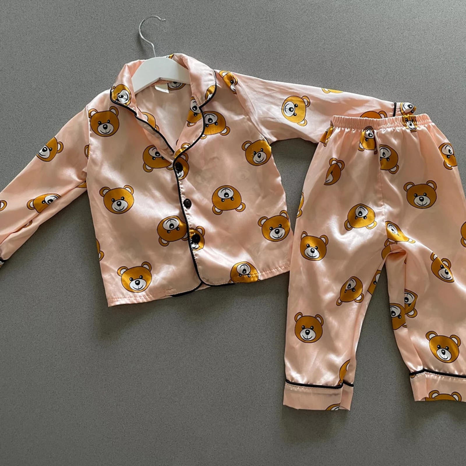Baby Girl 9-12 months (80) Shein Pink Silky Teddy Bear Pajama Outfit Set (15 17)