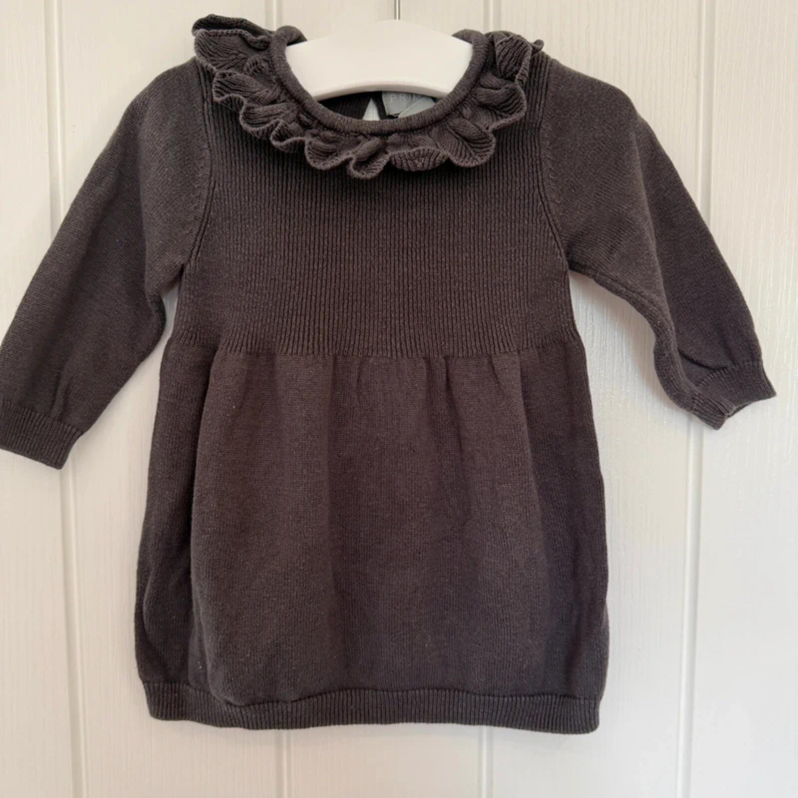 Baby Girl 3-6 months Primark Grey Knitted Long Sleeve Dress with Ruffles (60 35)